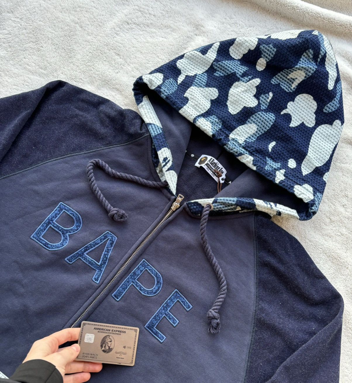 Bape Bape Navy/Blue Sashiko Camo Hoodie - 3XL Size US XXL / EU 58 / 5 - 2 Thumbnail