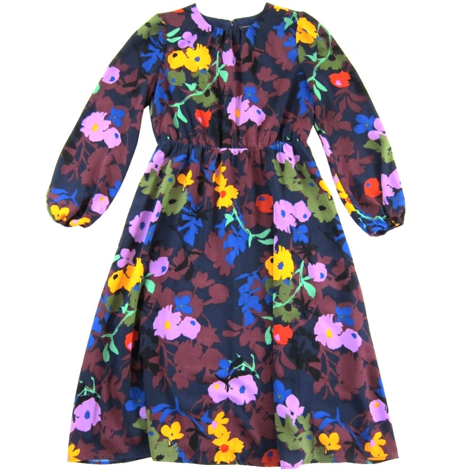 Vintage Halogen Blue Pink Green Yellow Red Floral Long Sleeve Sheath Midi Dress Medium Size M / US 6-8 / IT 42-44 - 2 Thumbnail