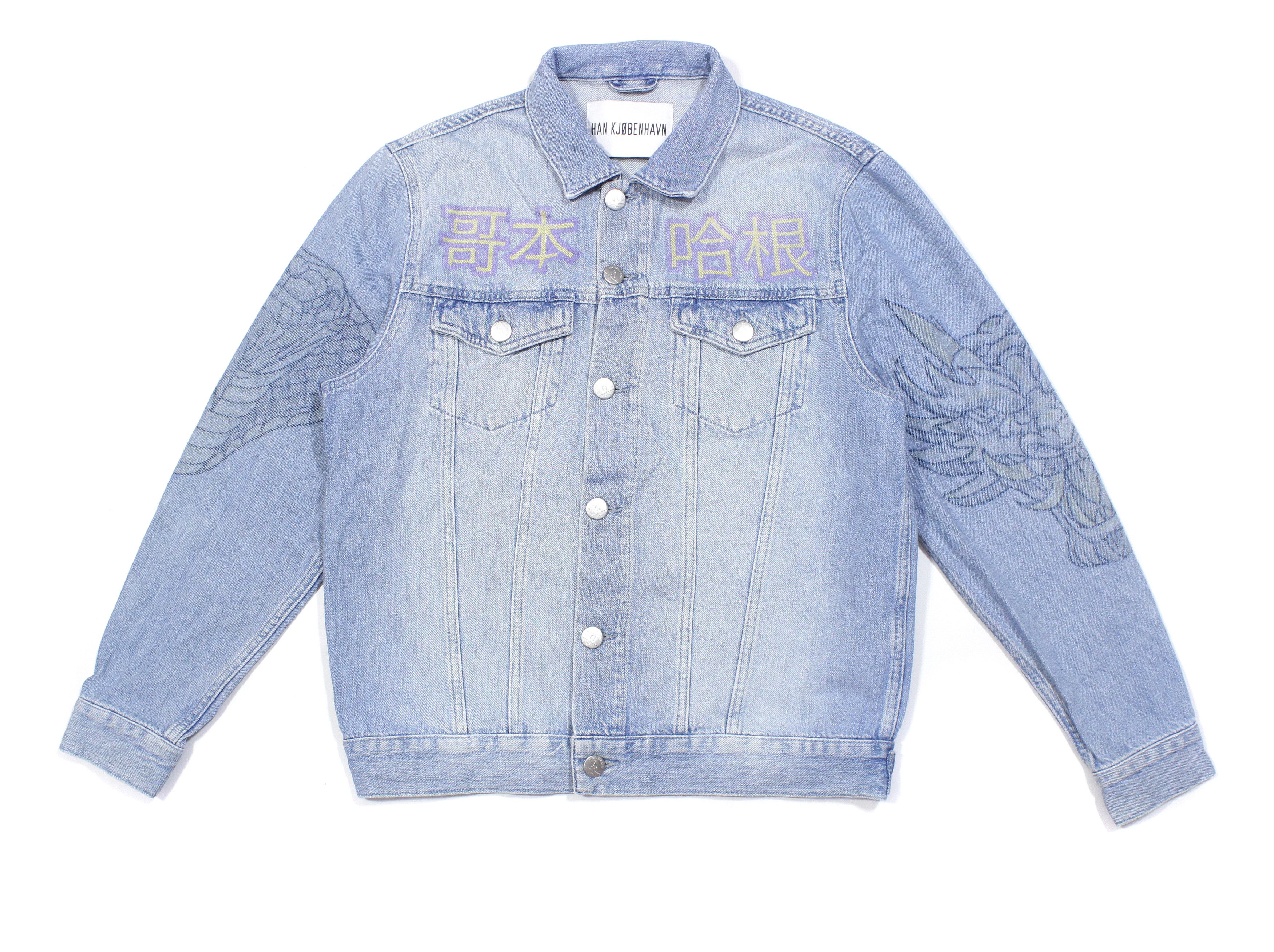image of Han Kjobenhavn Chinese Painted Denim Base Jacket in Blue, Men's (Size Small)