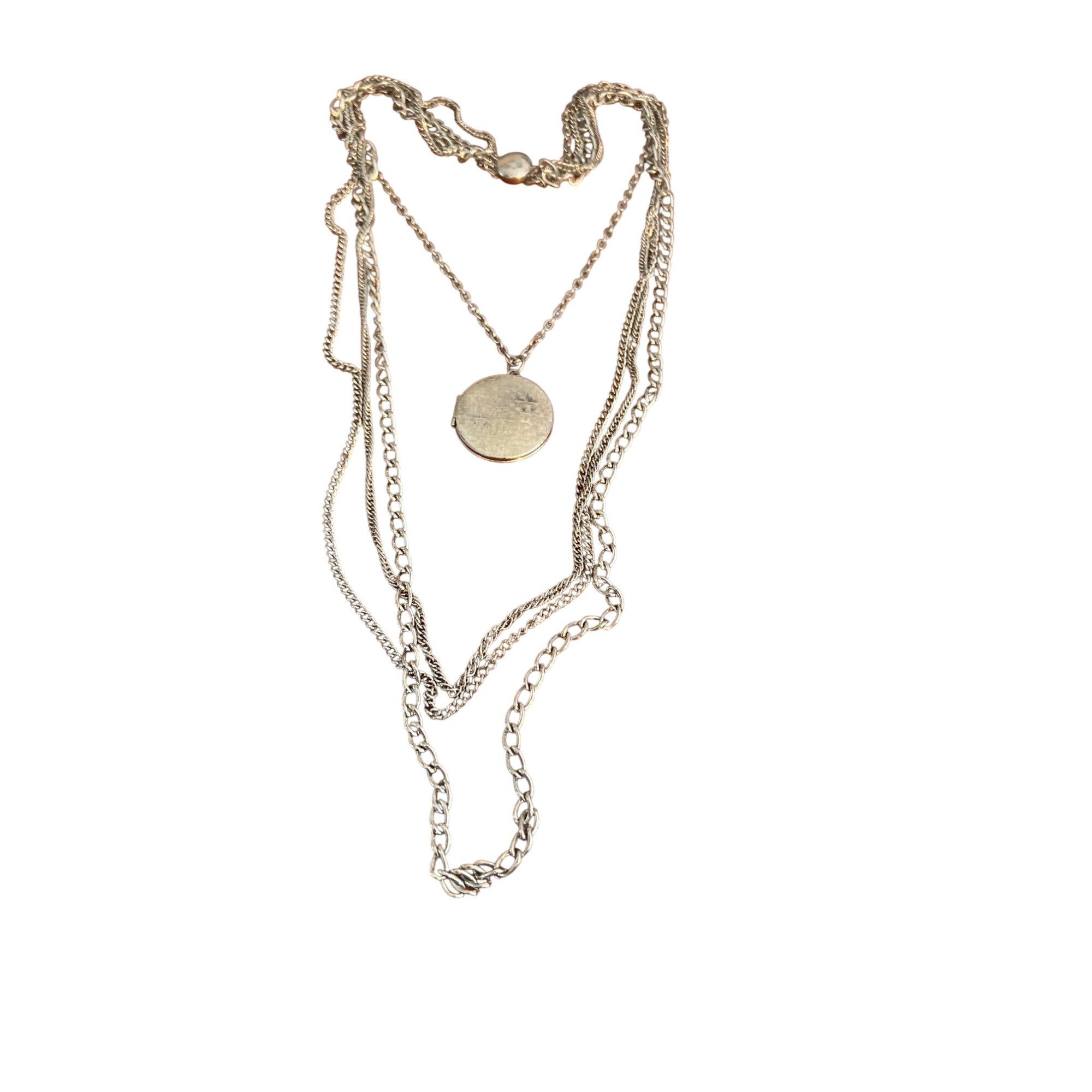 Other Vintage Silver Tone Multi Chain Locket Necklace Antique Port Size ONE SIZE - 1 Thumbnail