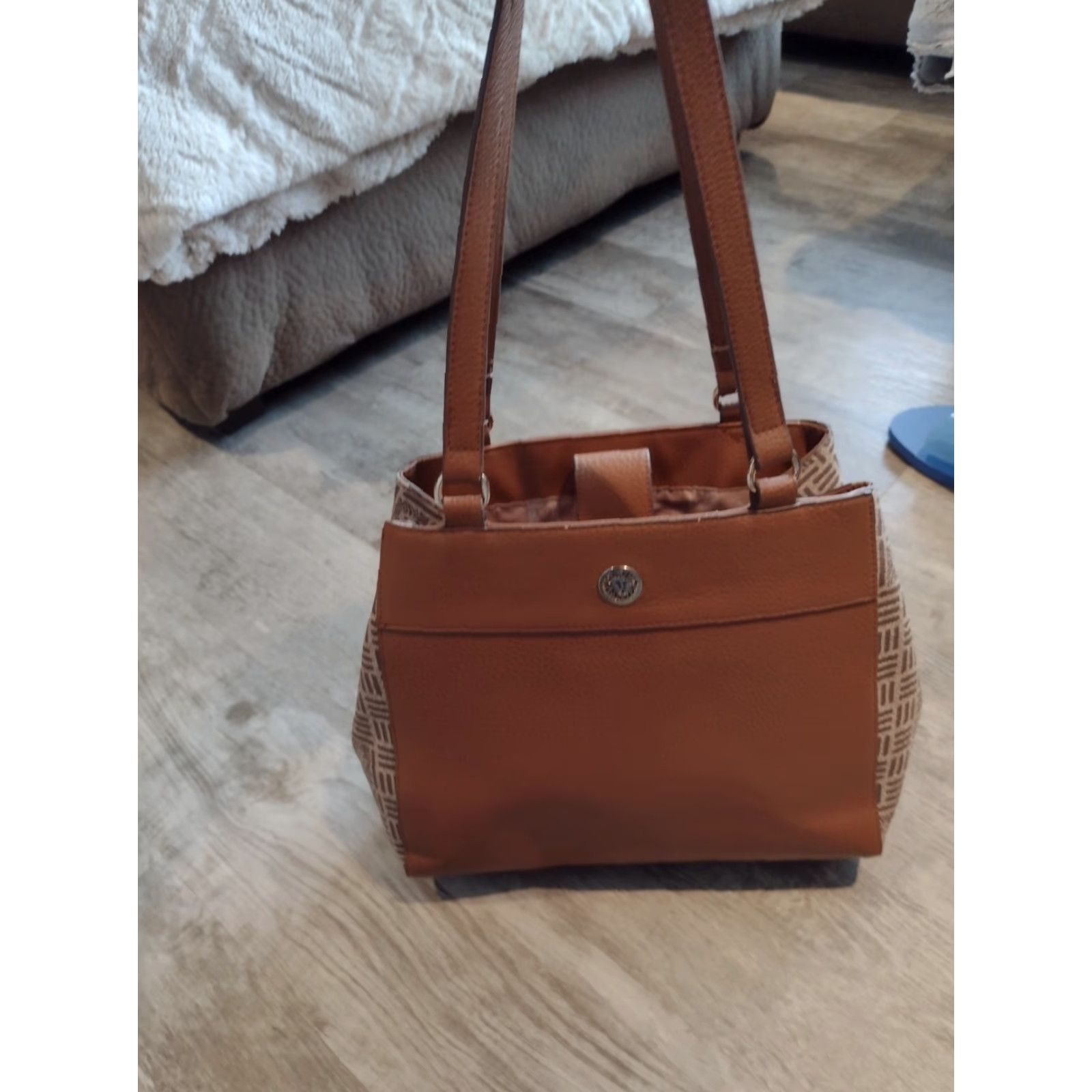Anne Klein Anne Klein Signature Shoulder Bag Medium Brown Faux Leather Logo Purse Womens Size ONE SIZE - 5 Thumbnail