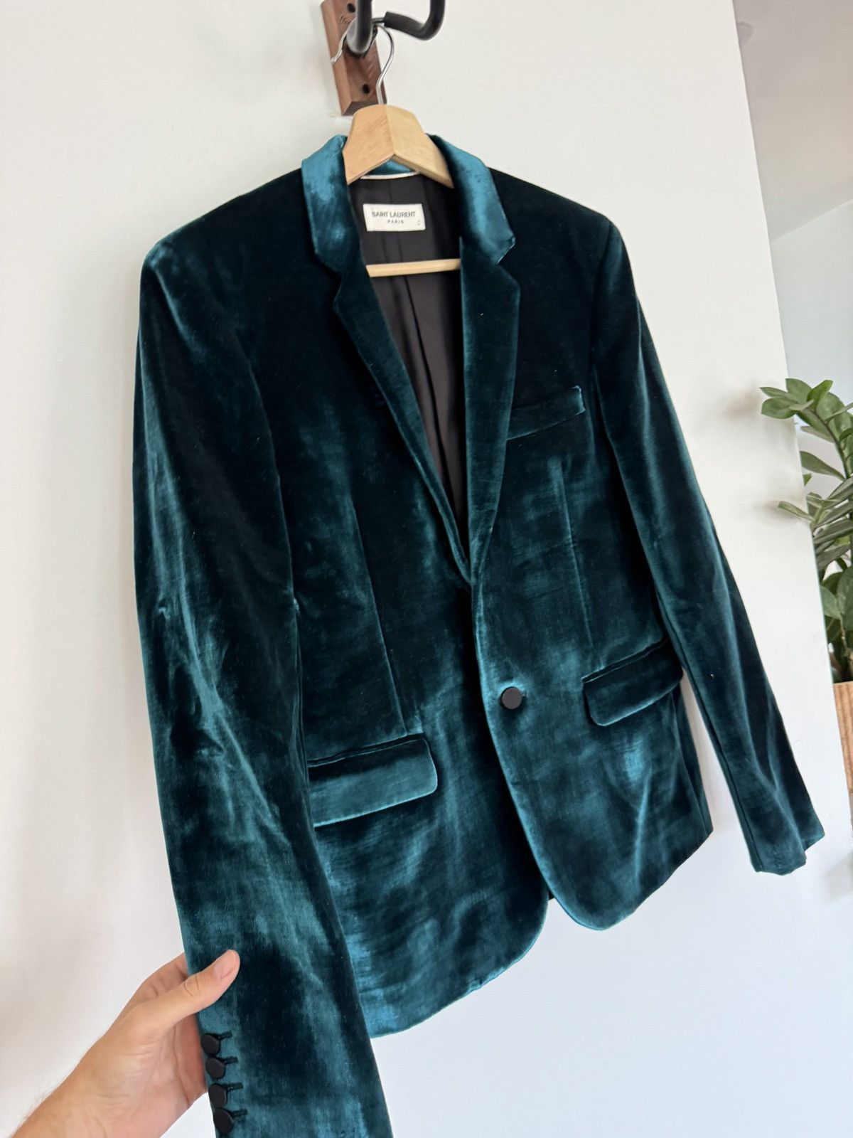 Saint Laurent Paris Teal Velour Blazer Size 46R - 5 Thumbnail