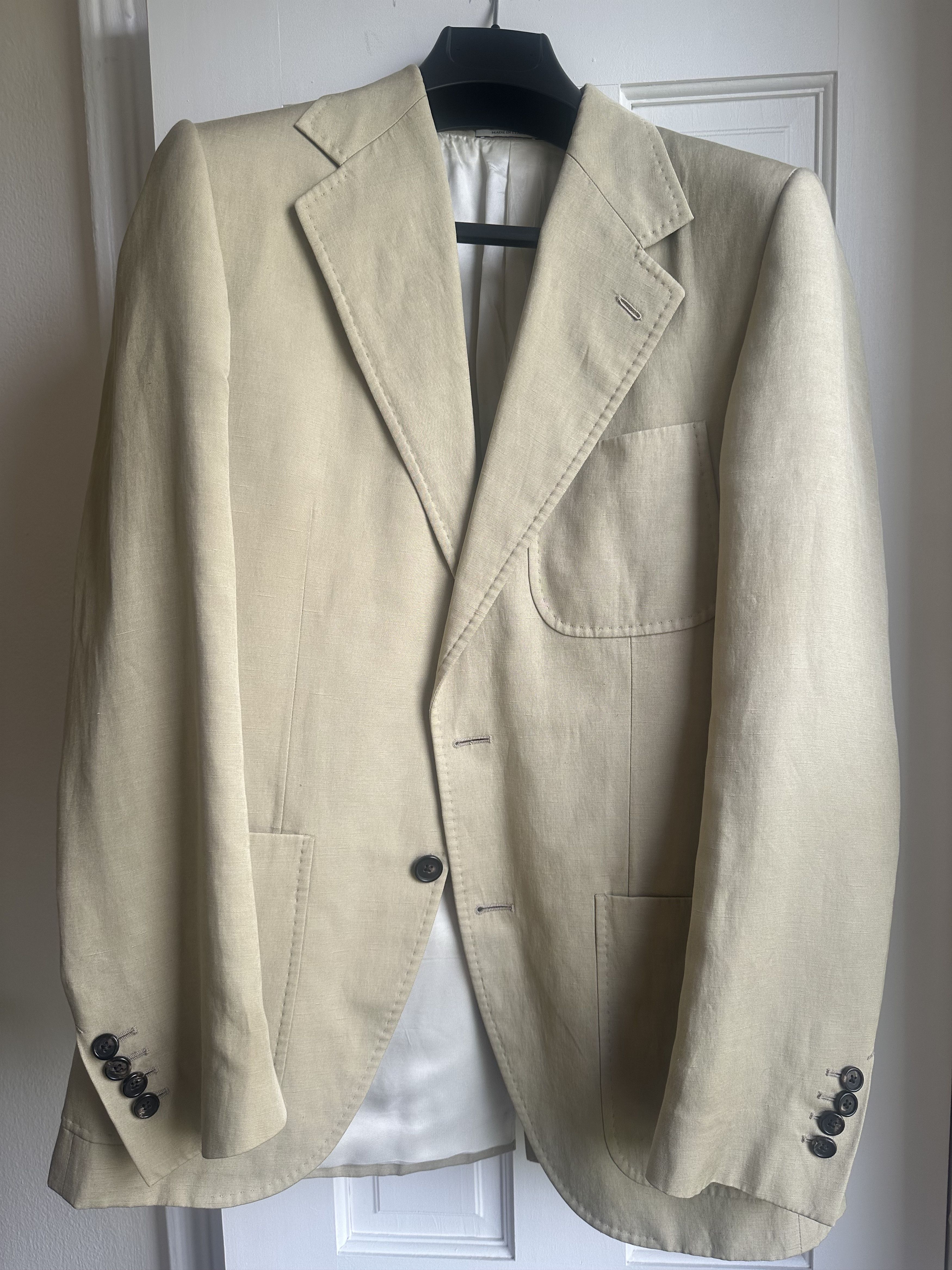 HUSBANDS SINGLE-BREASTED LINEN AND SILK JACKET - PEBBLE BEIGE Size 38R - 1 Thumbnail