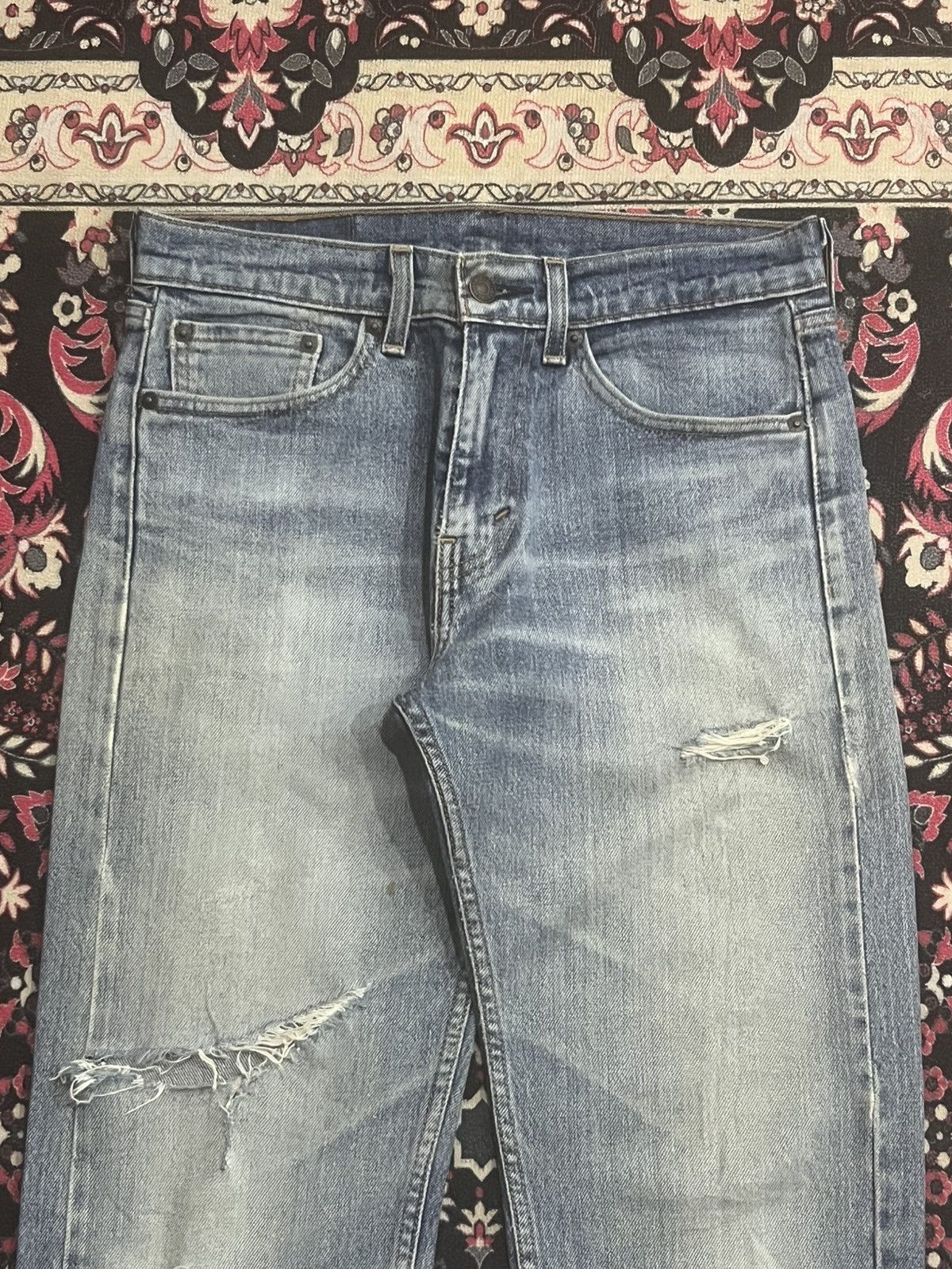 Levi's Y2K Levi’s 505 Blue Washed Distressed Straight Leg Jeans Size US 28 / EU 44 - 4 Thumbnail