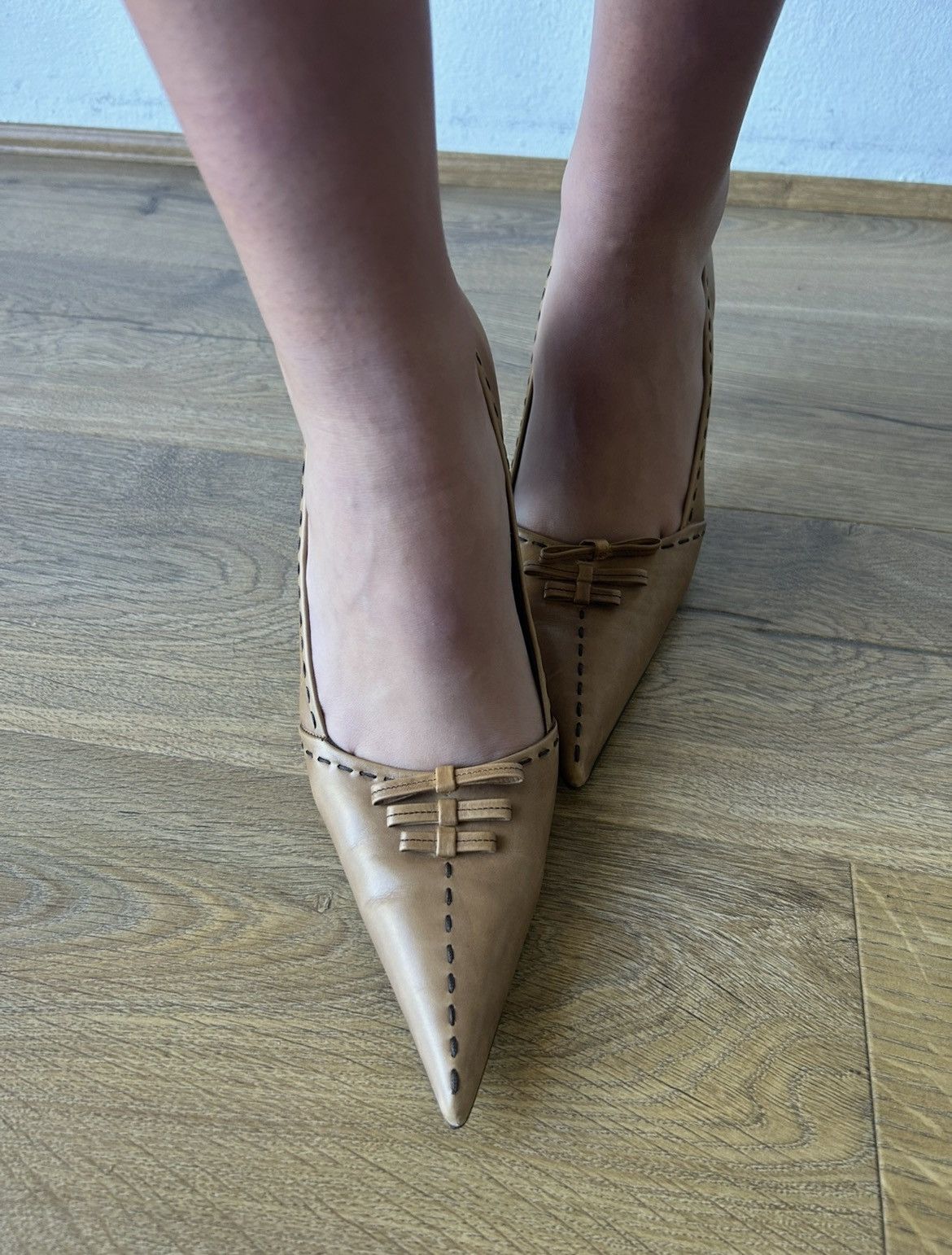 Prada PRADA tan/camel/caramel pointed toe kitten heels Size US 10.5 / IT 40.5 - 4 Thumbnail