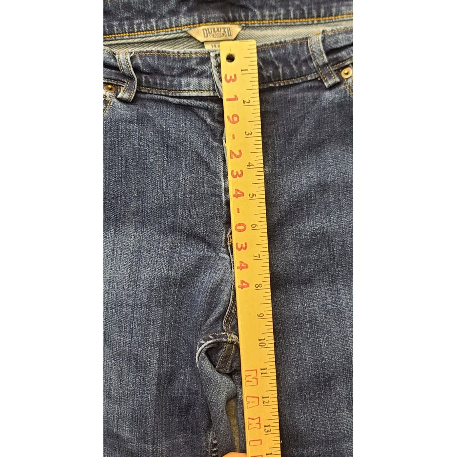 Denime Duluth Womens Jeans 14x29 DuluthFlex Regular Bootcut Denim Mid Blue 5-Pocket Stretch Slim Fit Cowgirl Rustic Distressed Xs? Size 36" / US 14 / IT 50 - 7 Thumbnail
