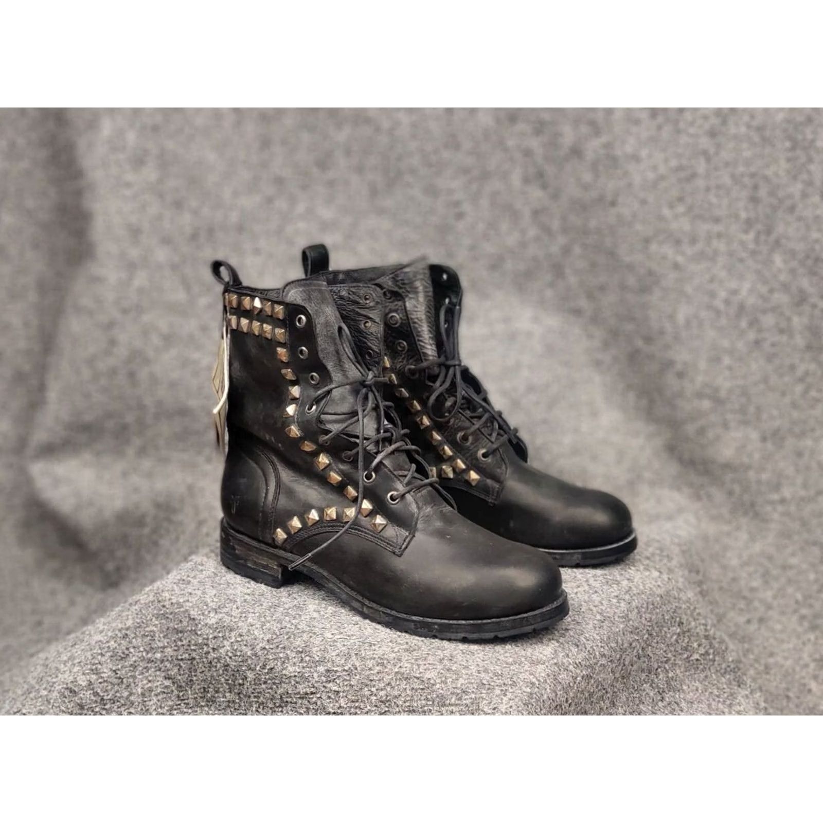Frye Frye Design Rogan Studded Lace Tall Black Leather Ankle Boots Size US 11 / IT 41 - 3 Thumbnail