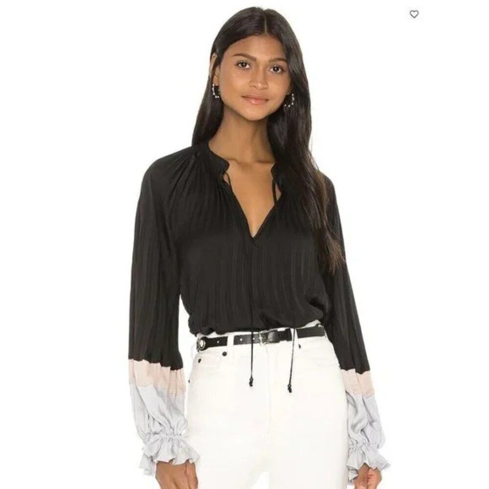 Bcbgmaxazria BCBGMaxAzria Pleated Colorblock Long Sleeve Blouse Size L Size L / US 10 / IT 46 - 2 Thumbnail