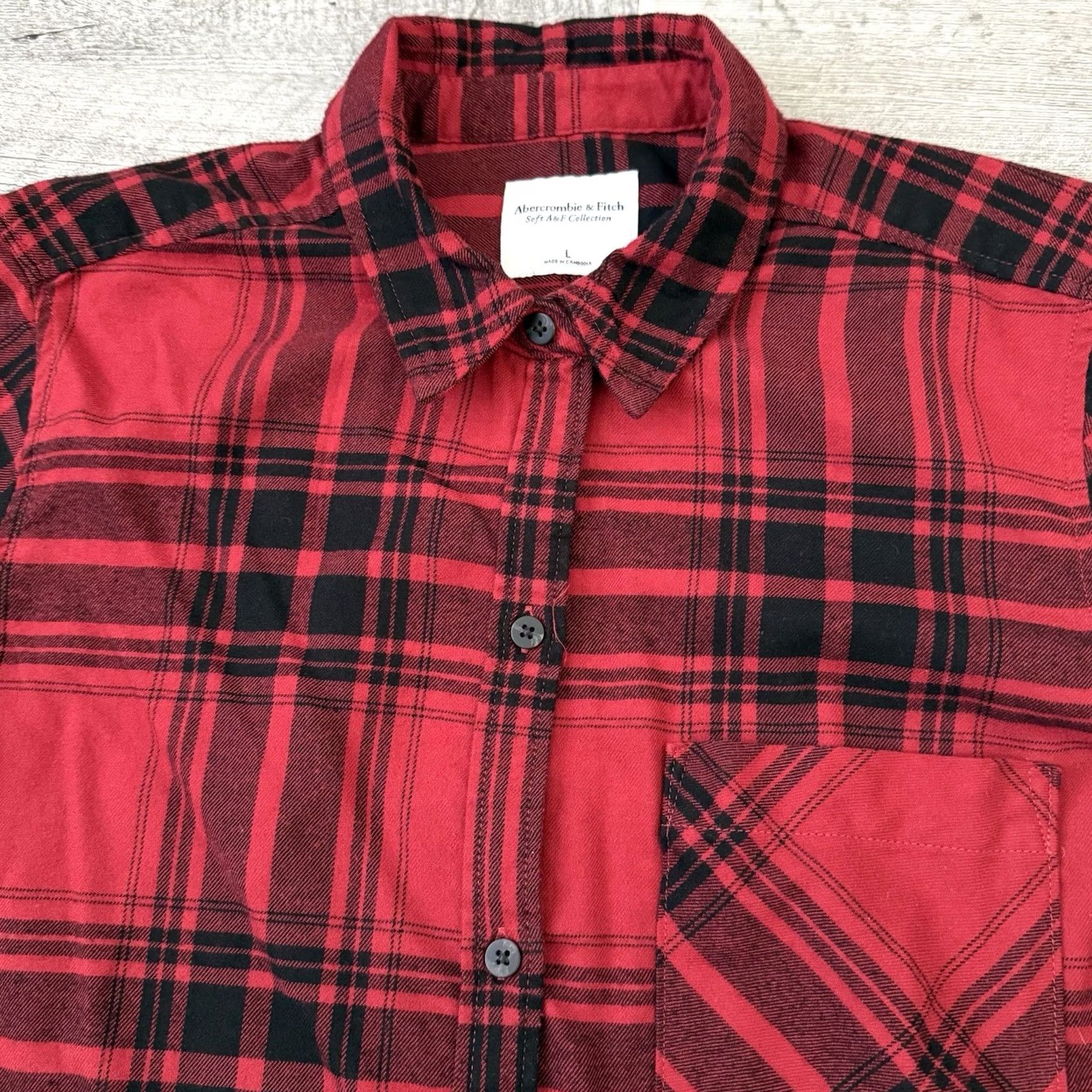 Abercrombie & Fitch Abercrombie & Fitch Soft AF Flannel Shirt Womens Large Red Black Plaid Oversized Shirt Size L / US 10 / IT 46 - 6 Thumbnail