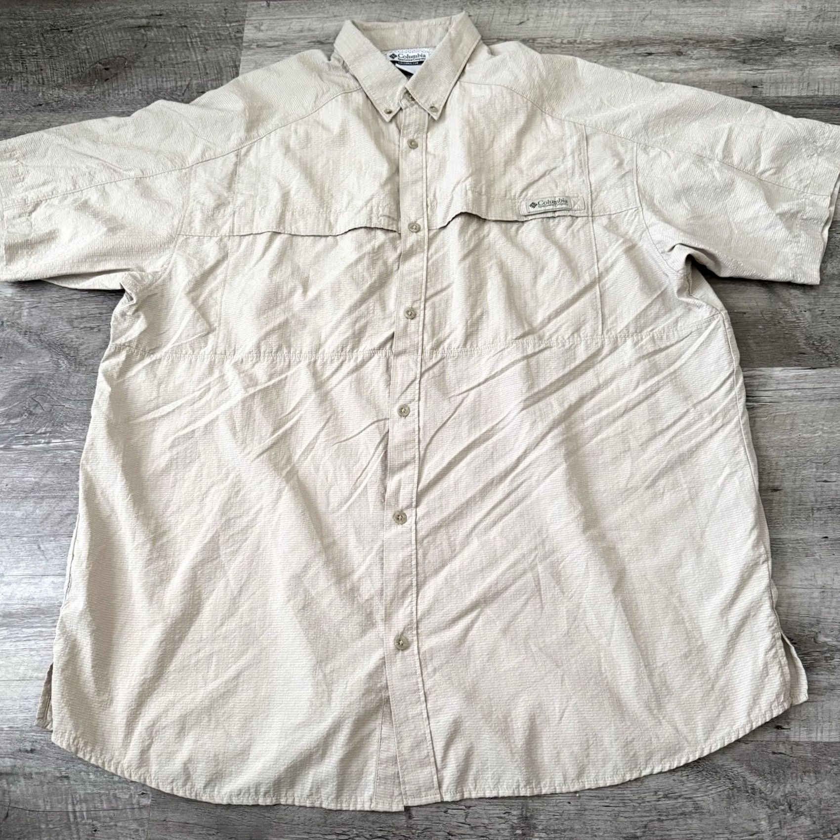 Vintage Columbia PFG Fishing Shirt Mens XL Tan Striped Short Sleeve Vented Light Poly Size US XL / EU 56 / 4 - 7 Thumbnail
