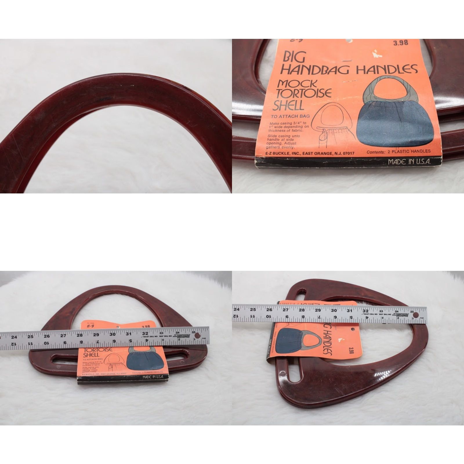 Vintage VINTAGE Big Handbag Purse Handles Replacement DIY Purse Plastic Mock Tortoise Unisex Bag Strap/Handle 70s Brown Size ONE SIZE - 8 Thumbnail
