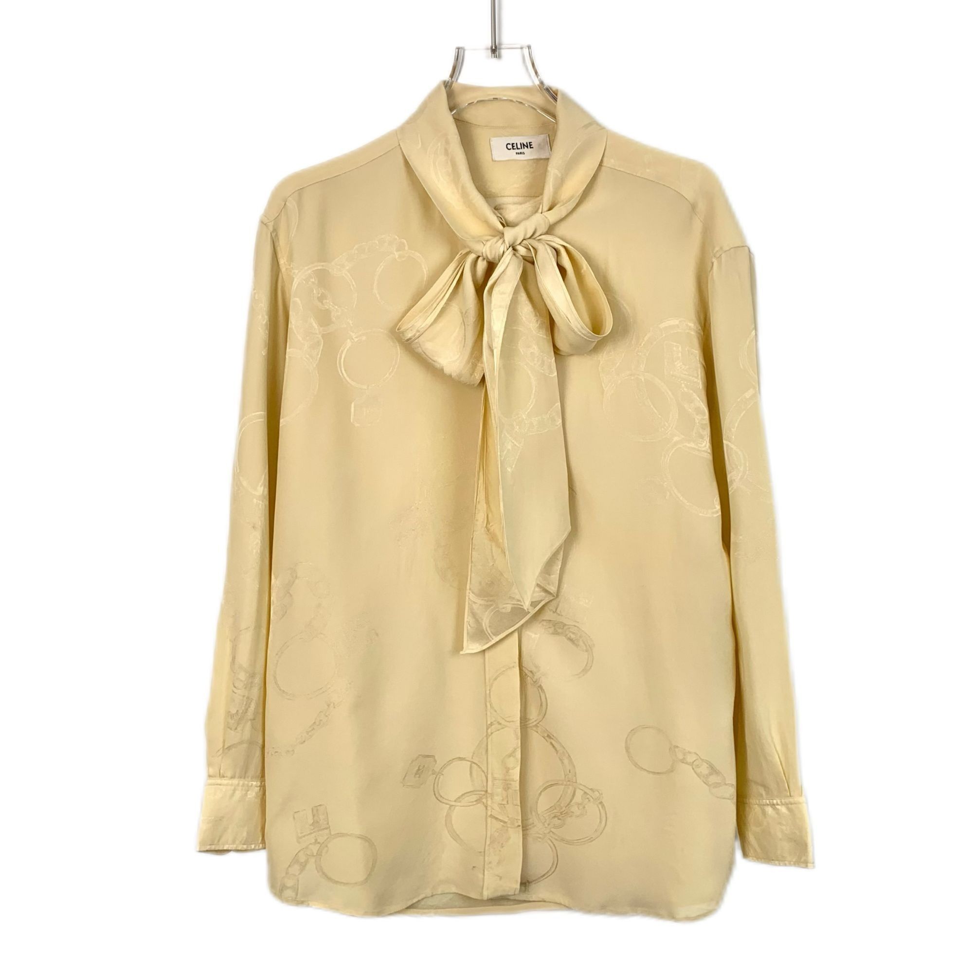 Celine Celine Yellow Jacquard Mulberry Silk Tie Neck Long Sleeve Bl Size XS / US 0-2 / IT 36-38 - 1 Thumbnail