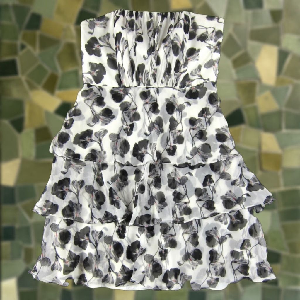 White House Black Market VINTAGE White House Black Market Silk Strapless Dress 10 Floral Knee Length Shirt Women Size L / US 10 / IT 46 - 1 Thumbnail