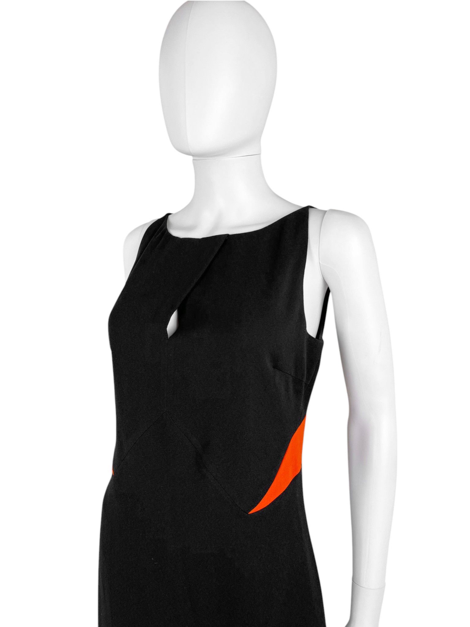 Jil Sander by Raf Simons Black Wool Sheath Dress Orange Cut-Out Panels Size XS / US 0-2 / IT 36-38 - 6 Thumbnail