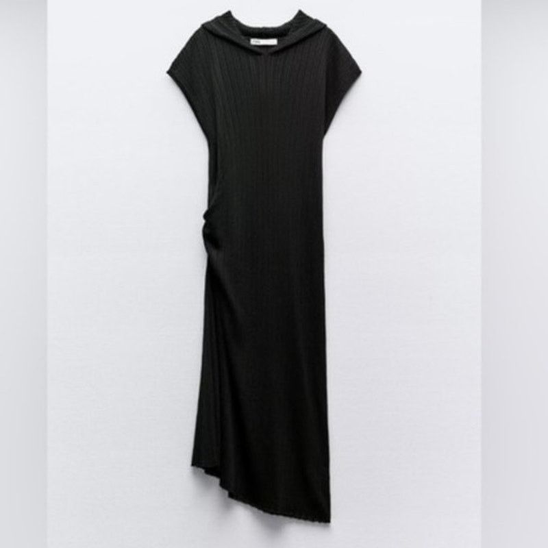 Zara NWT Zara Hooded Sleeveless Sheer Black Side Slit Dress M-L | Grailed