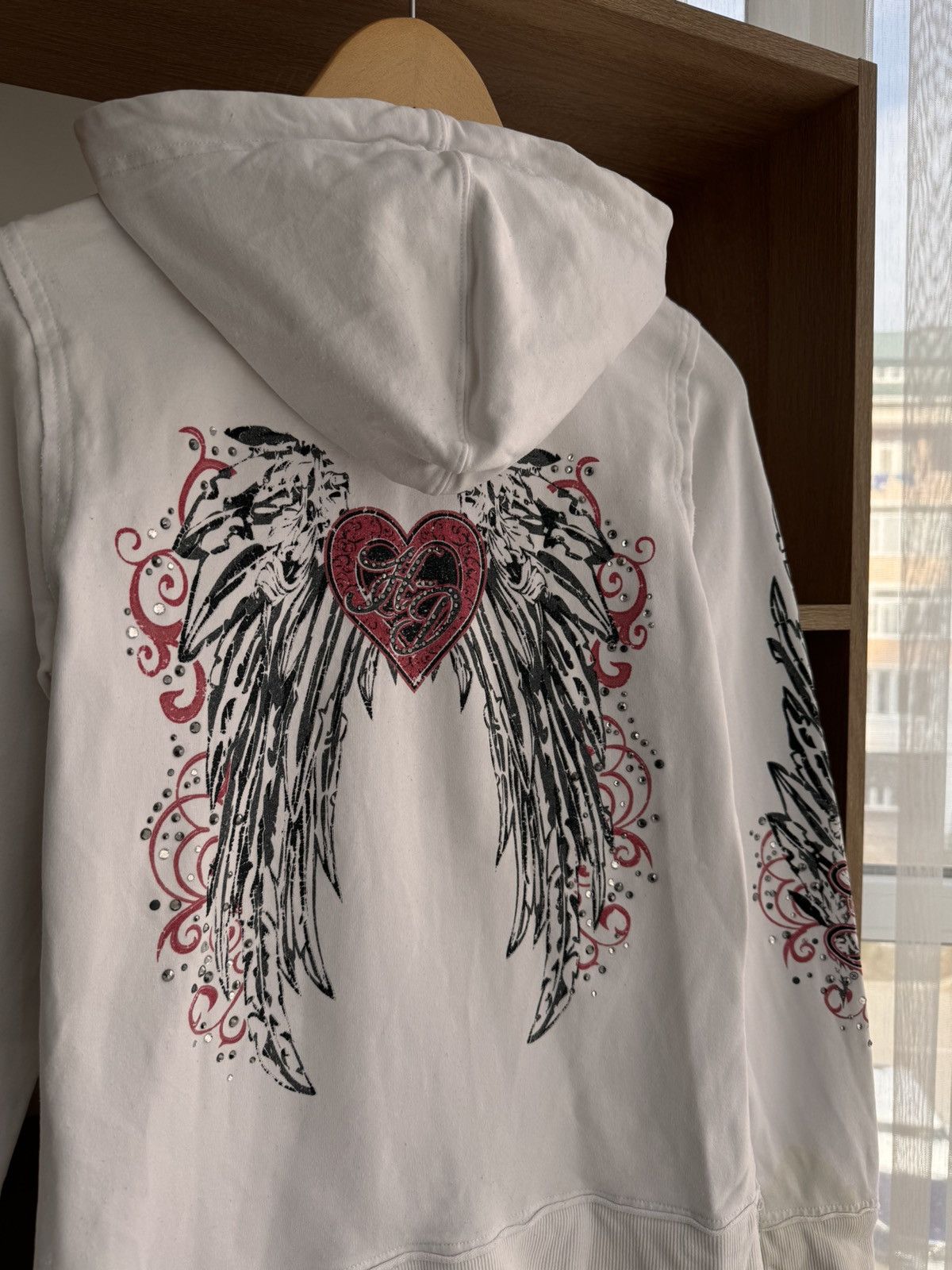 Harley Davidson × Vintage Vintage Harley-Davidson Rhinestone Tattoo Logos White Hoodie Size S / US 4 / IT 40 - 5 Thumbnail