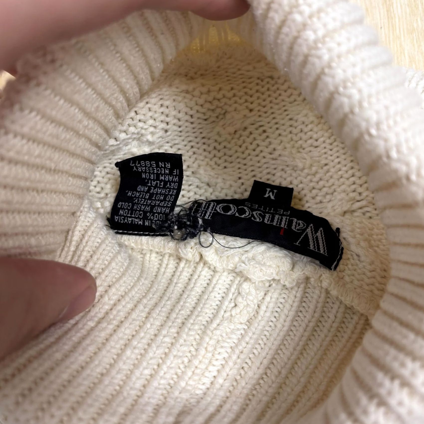 CO VINTAGE Willis & Co Sweater Womens Petite Medium White Cable Knit Turtleneck Size M / US 6-8 / IT 42-44 - 2 Thumbnail