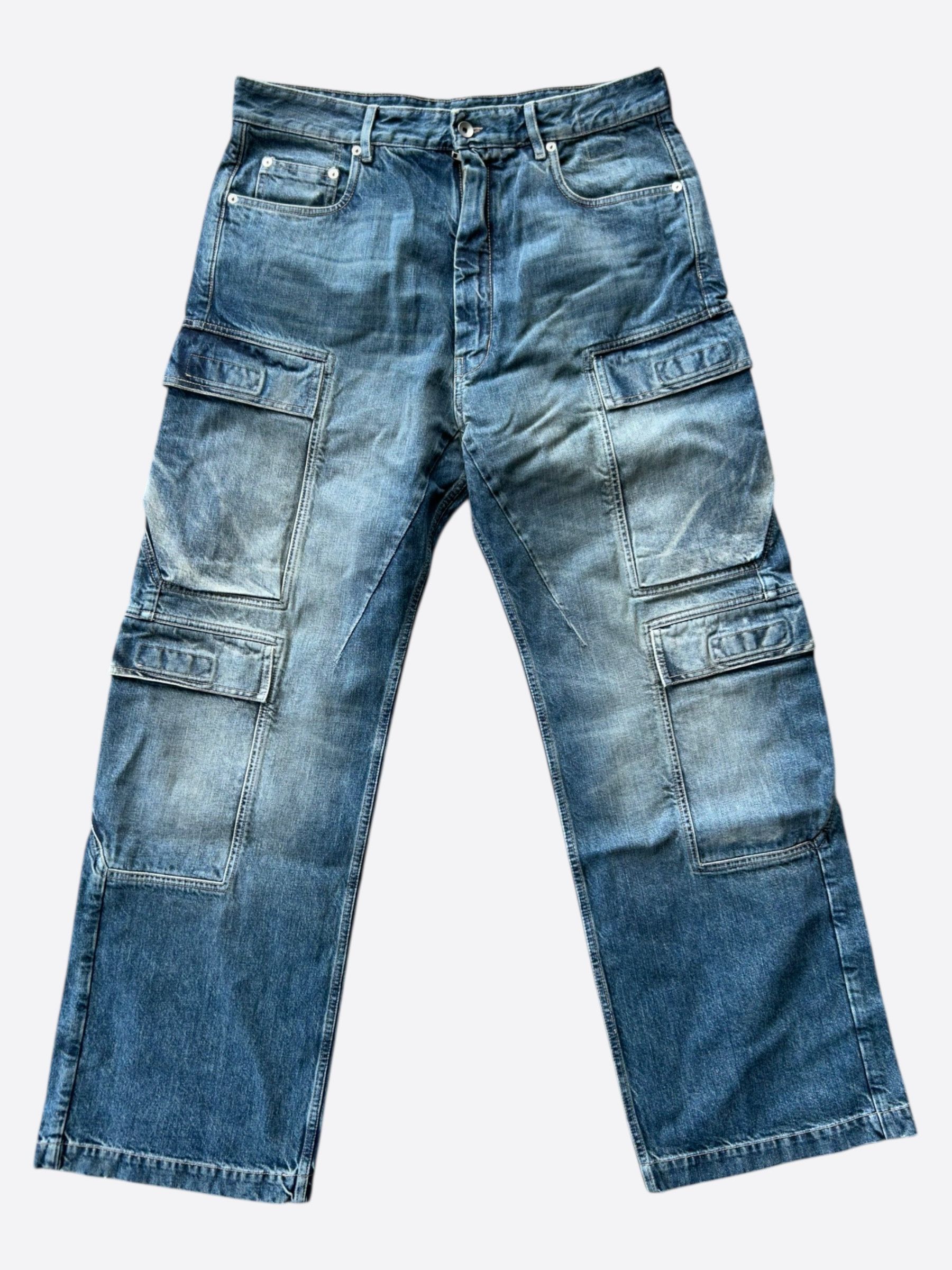 Rick Owens Rick Owens Indigo Blue Cargo Jeans Size US 31 - 1 Thumbnail