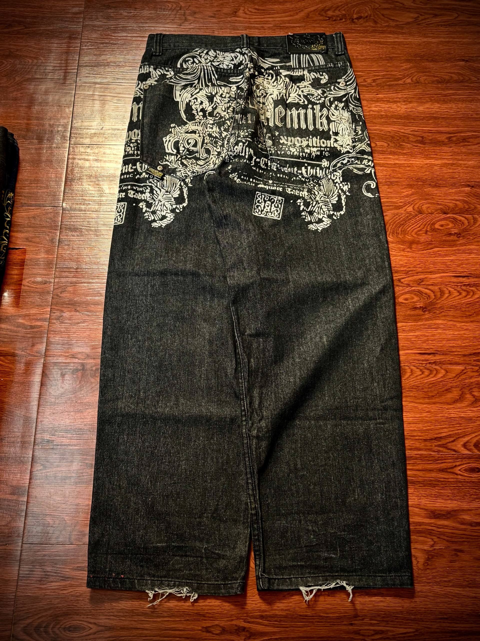 JNCO Vintage 00s Black Akademiks Rare Back Prints Logo Denim Pant Size US 34 / EU 50 - 1 Thumbnail