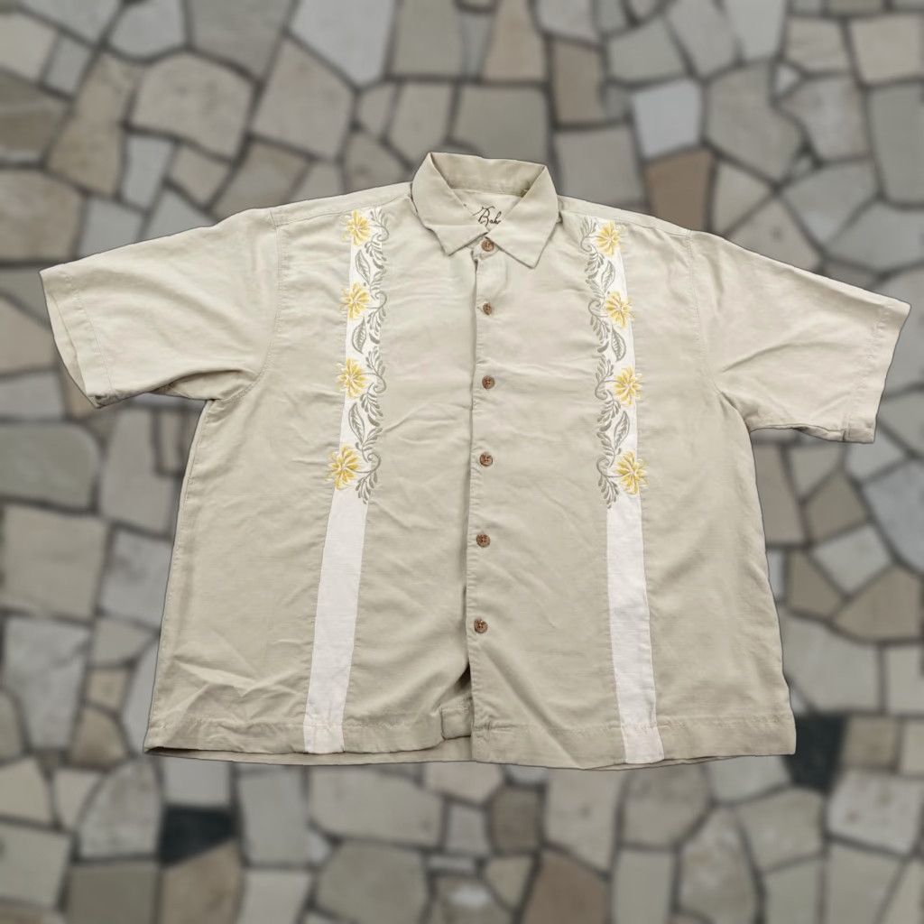 Tommy Bahama Tommy Bahama Shirt Mens Large Beige Silk Hawaiian Aloha Floral Embroidered Camp Button-Up Short Sleeve Size US L / EU 52-54 / 3 - 1 Thumbnail