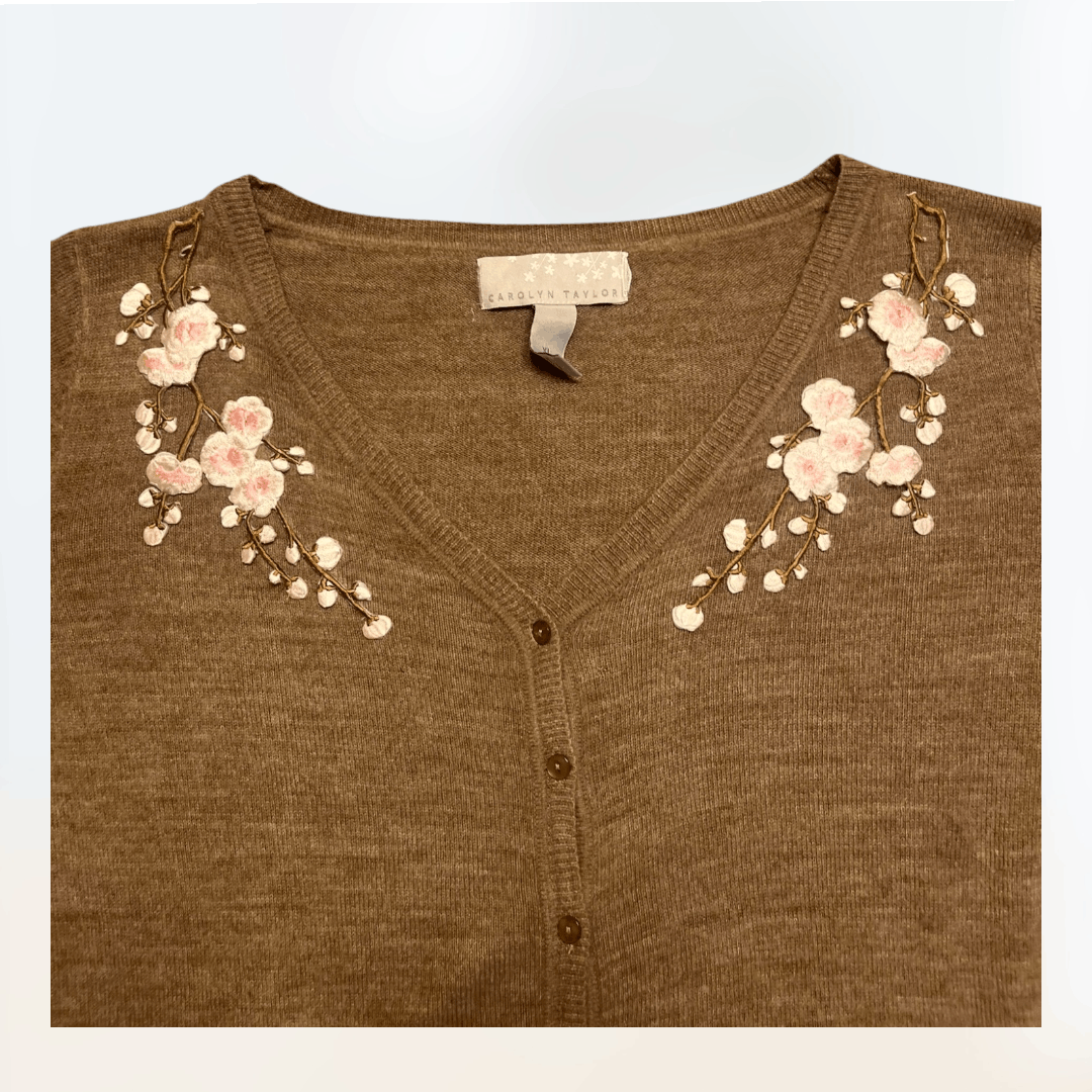 Other Carolyn Taylor brown cardigan embroidered flowers XL. Size XL / US 12-14 / IT 48-50 - 3 Thumbnail