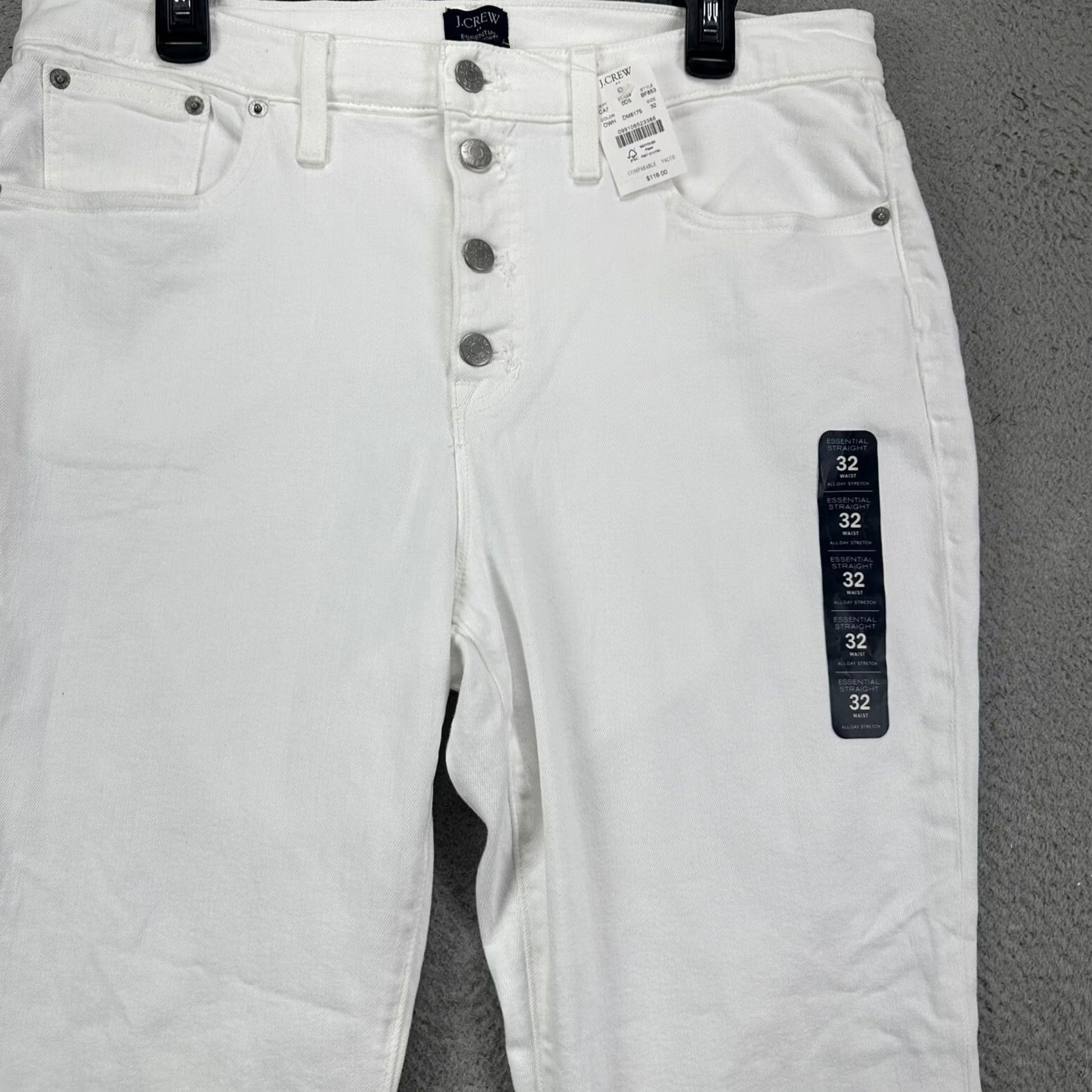 Essentials J Crew Womens Essential Straight Jeans 32 White Button Fly 5 Pocket Stretch NEW Size 24" / US 00 / IT 34 - 3 Thumbnail