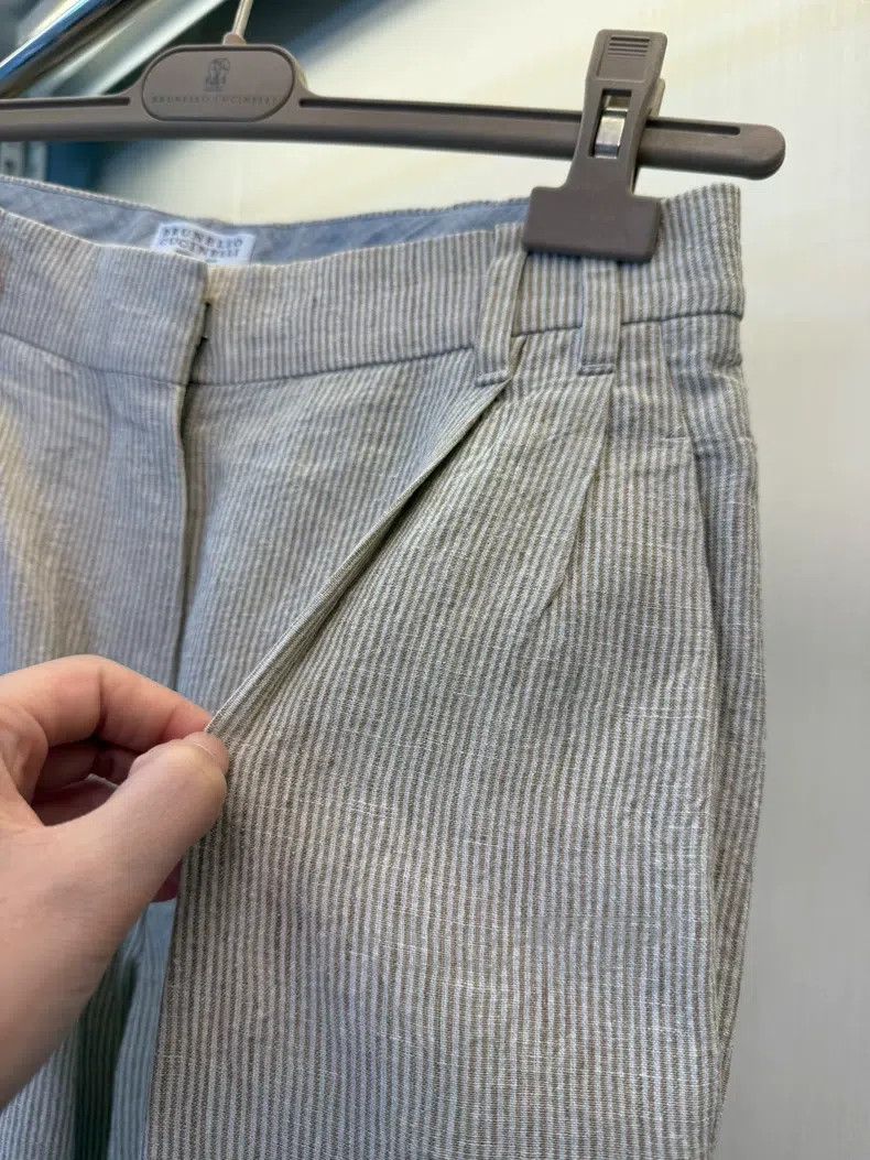 Brunello Cucinelli Brunello Cucinelli Beaded Linen Striped Trousers Size 25" / US 0 / IT 36 - 4 Thumbnail
