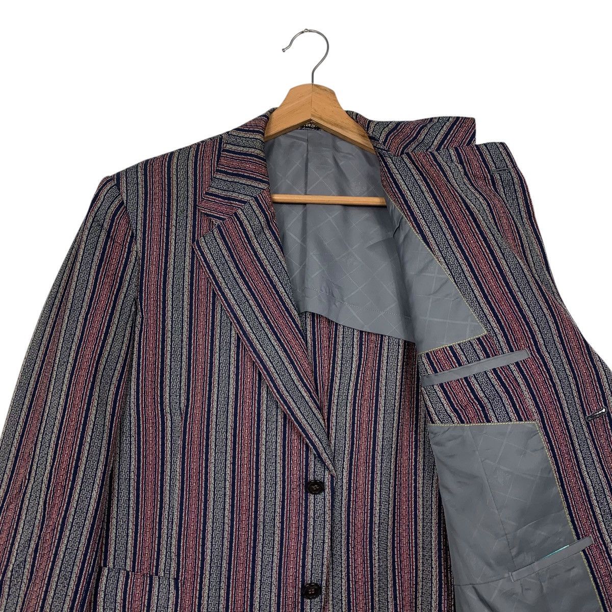 Vintage THREE JET Wool Striped Tailored Jacket Blazer #2879-C130 Size 42R - 9 Thumbnail