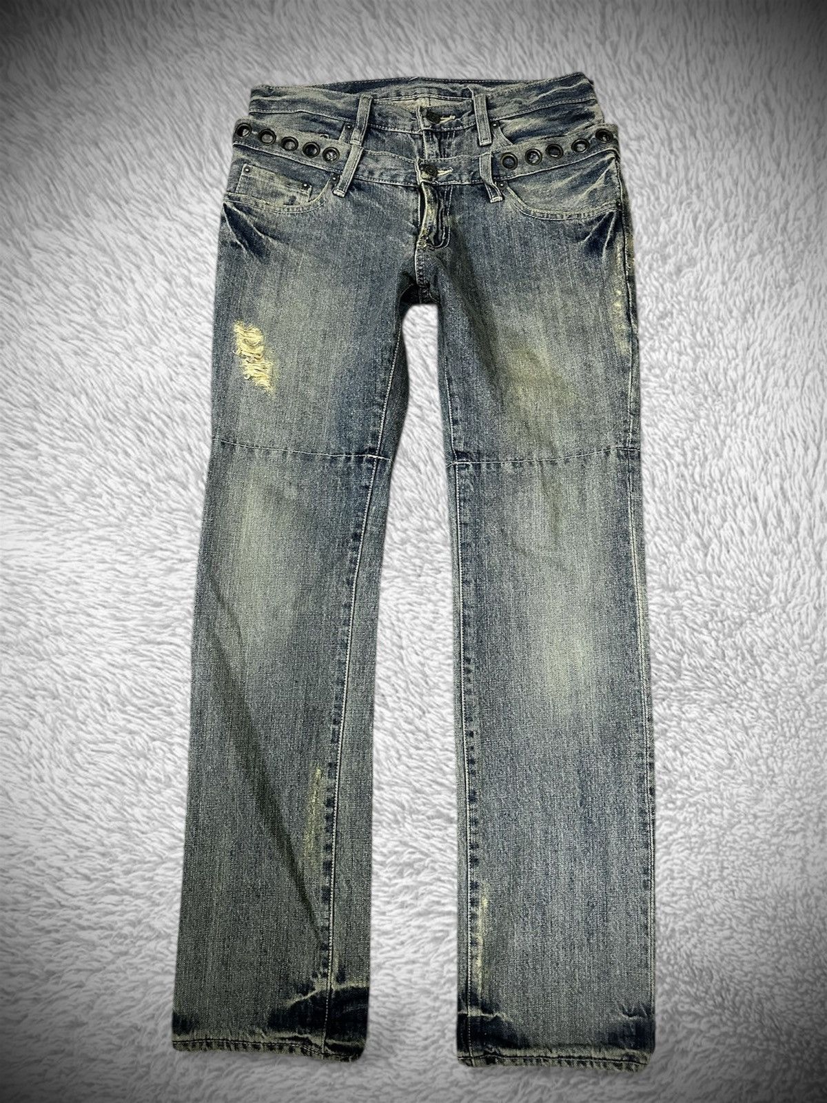 Japanese Brand 💥rare💥 ppfm bondage punk double waist washed denim jeans Size US 32 / EU 48 - 1 Thumbnail