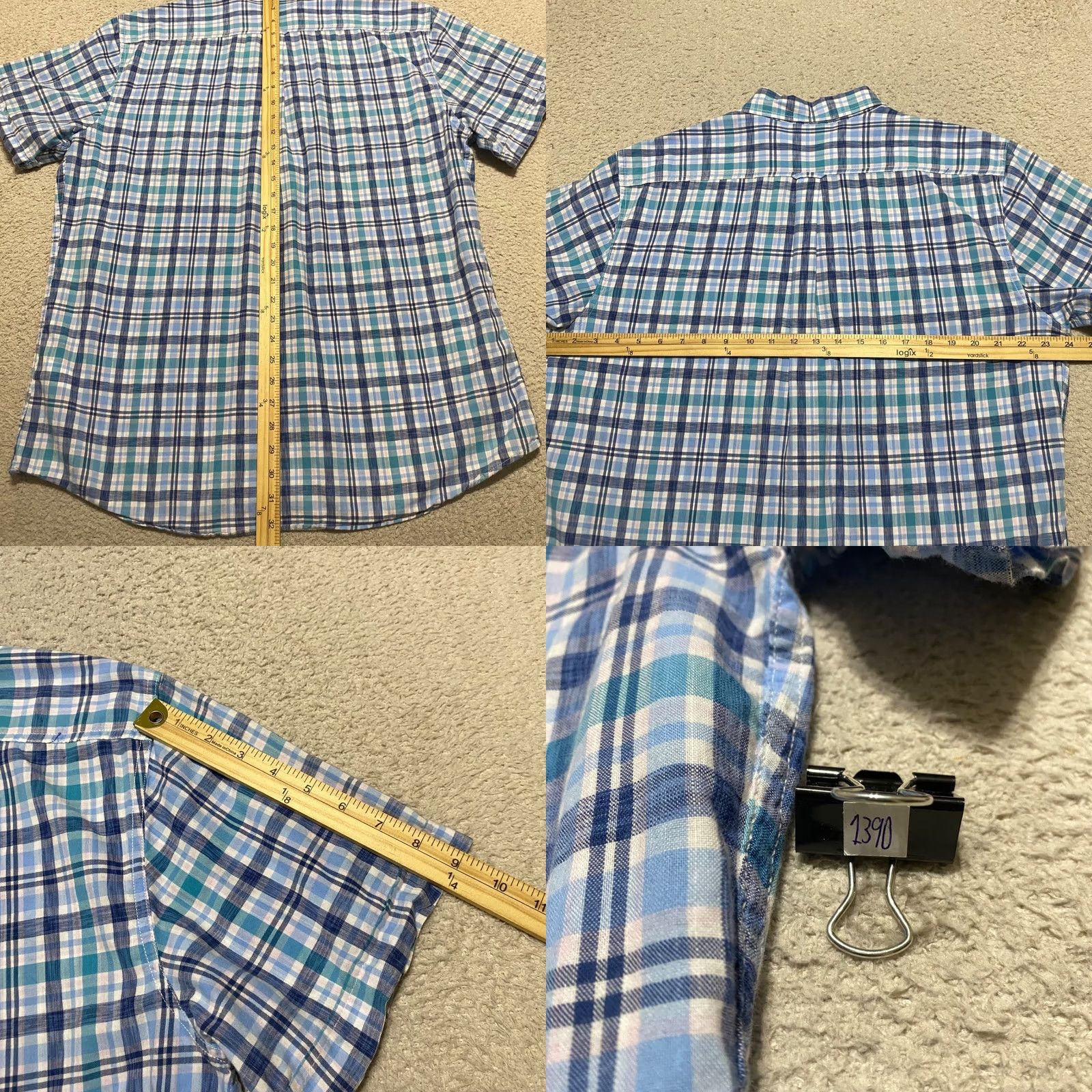 Izod IZOD Saltwater Mens XL Shirt Blue Plaid Button-Down Short Sleeve 100% Cotton Size US XL / EU 56 / 4 - 8 Thumbnail