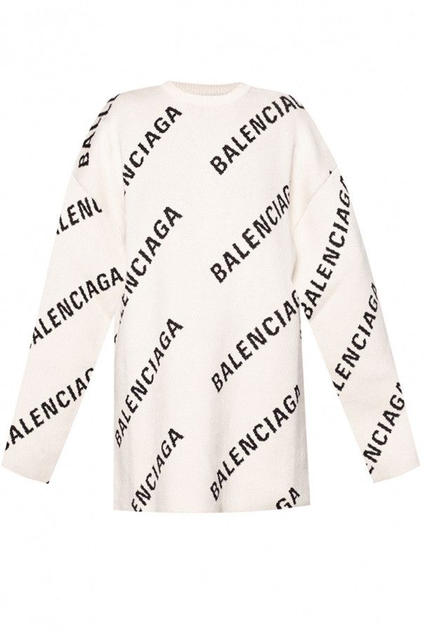 Balenciaga o1bcso1str0924 Allover Logo Sweater in Cream/Black Size XS / US 0-2 / IT 36-38 - 1 Thumbnail