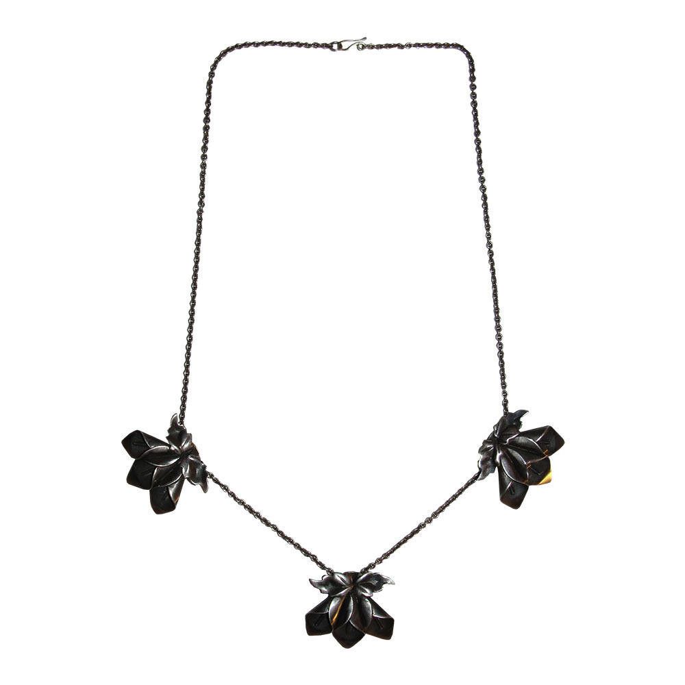 Designer Art Nouveau Sterling Triple Flower Stations Necklace Size ONE SIZE - 3 Thumbnail