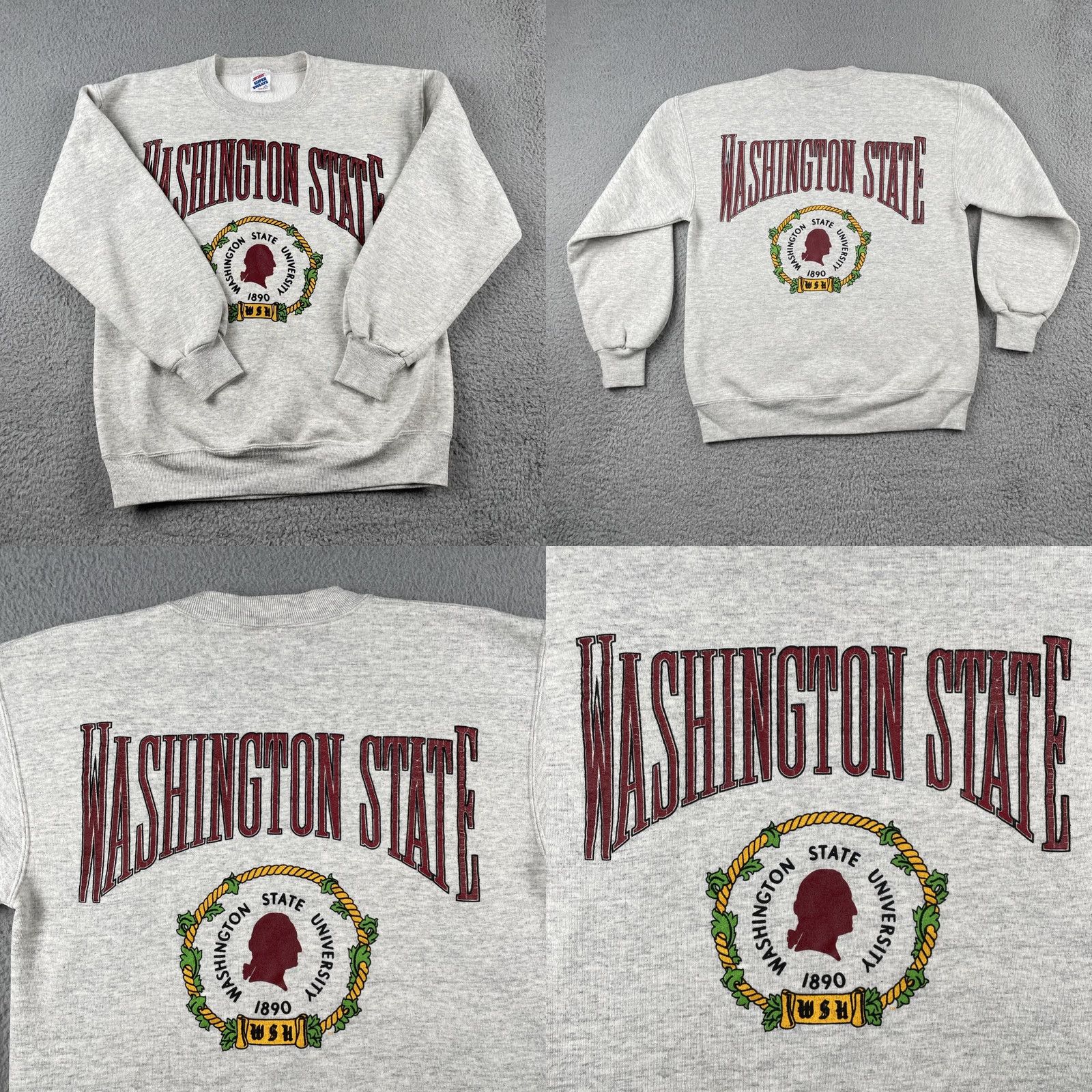 Jerzees VINTAGE Jerzees Sweatshirt White Medium M Adult Mens 90s University Washington State University USA Size US M / EU 48-50 / 2 - 8 Thumbnail