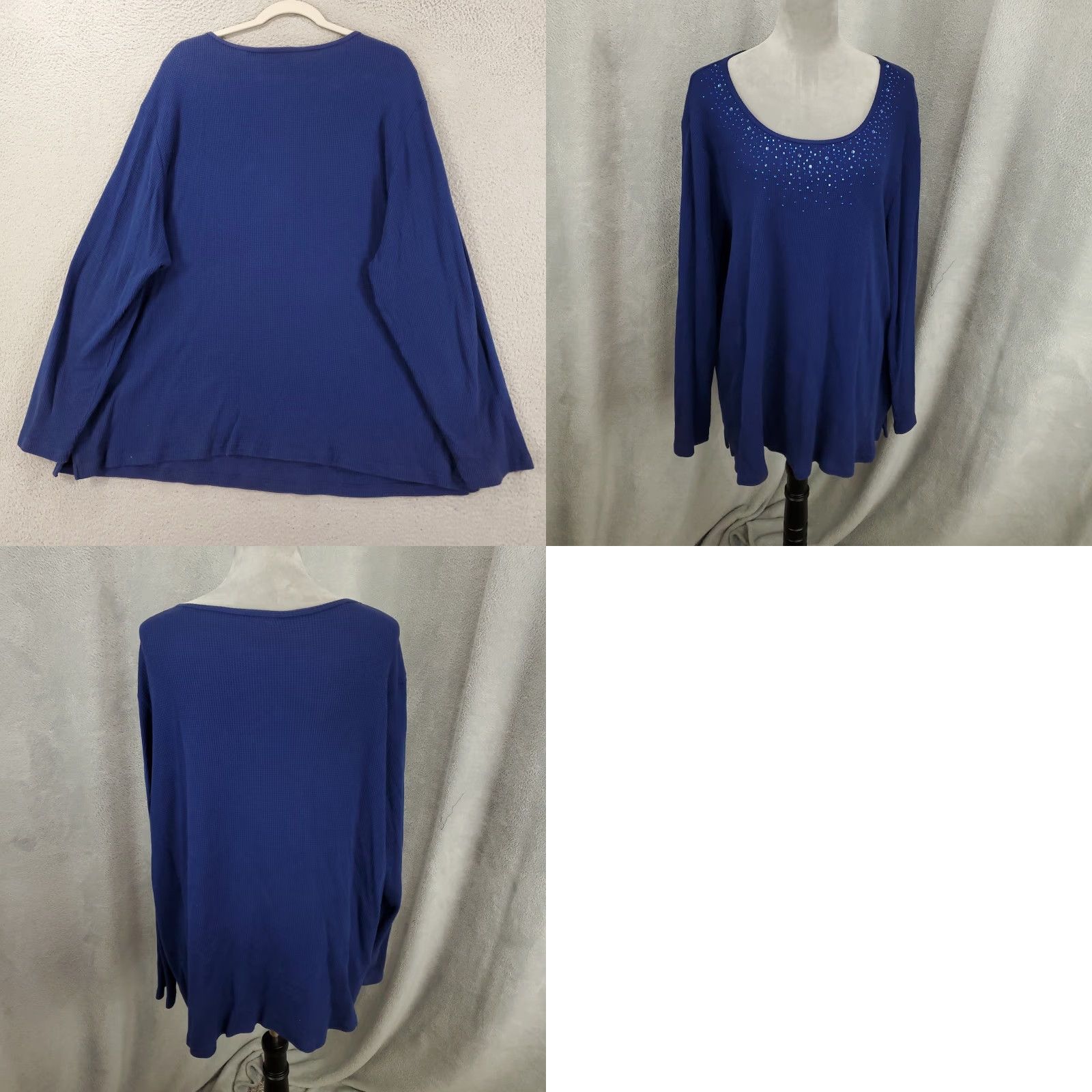 Quacker Factory VINTAGE Quacker Factory Blouse Womens 2X Blue Rhinestone Waffle Knit Long Sleeve Pullover Classic Size XXL / US 16-18 / IT 52-54 - 8 Thumbnail