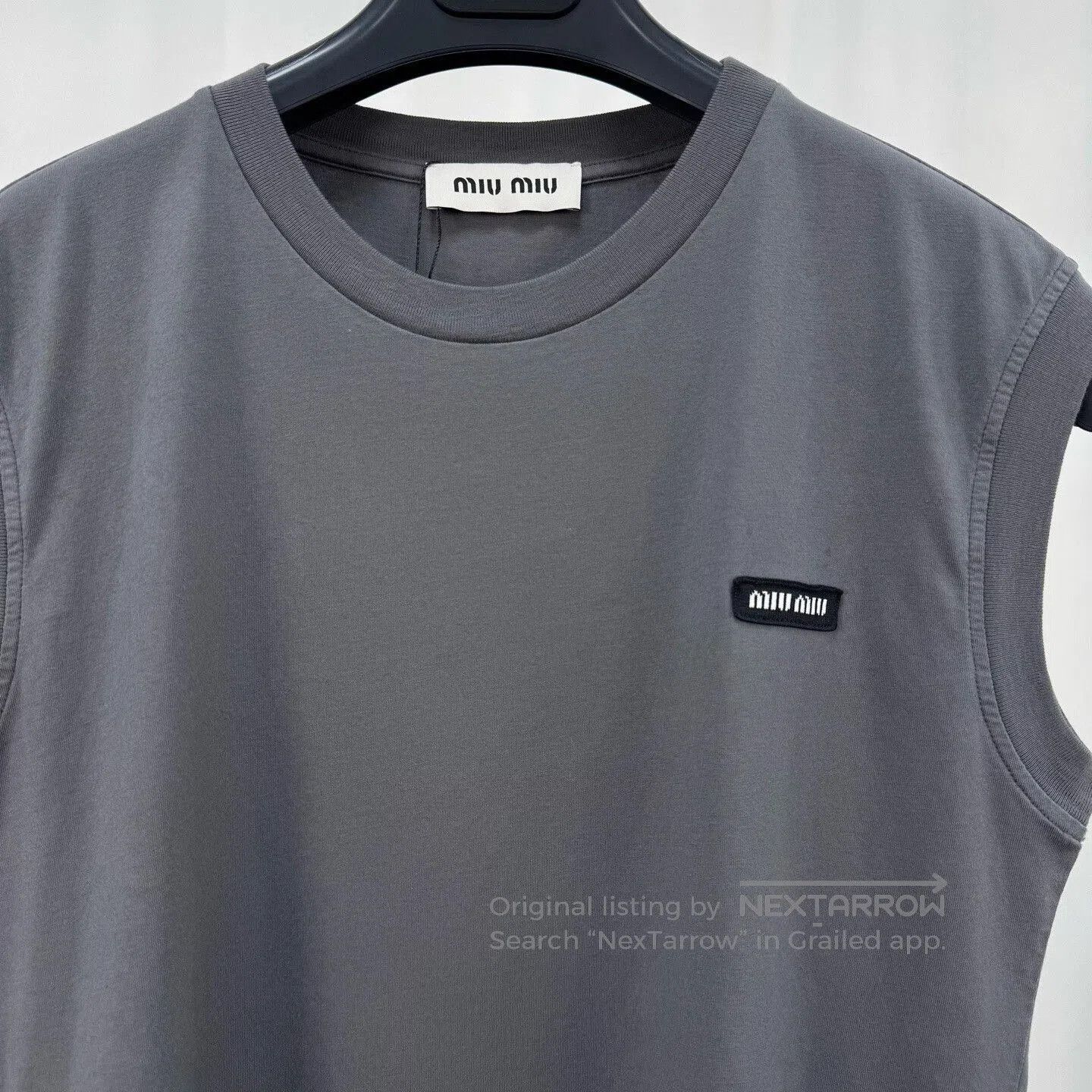 Miu Miu Miu Miu Gray Embroidered Letter Sleeveless Top. Size XS / US 0-2 / IT 36-38 - 3 Thumbnail