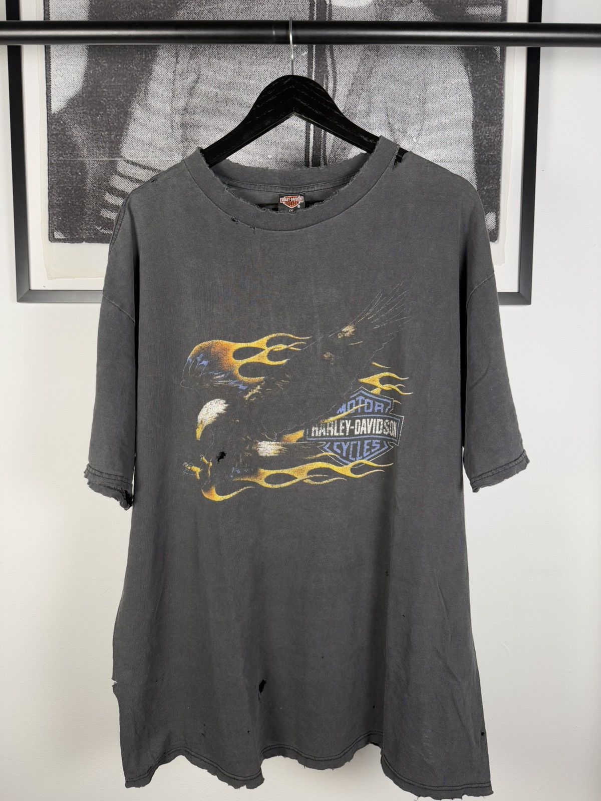 Harley Davidson × Vintage 🚭XXL GRAIL🚭 80’S HARLEY DAVIDSON THRASHED EAGLE FLAME SHIRT Size US XXL / EU 58 / 5 - 1 Thumbnail