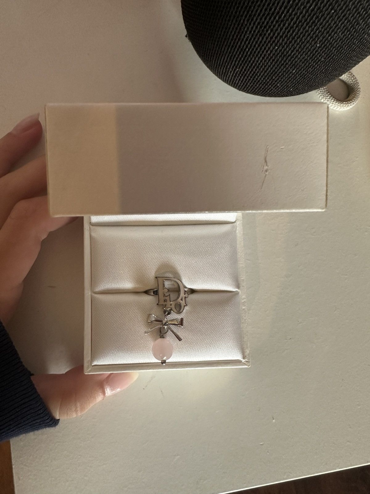 Dior Dior ring with bow and little hanging pink gem Size ONE SIZE - 1 Thumbnail