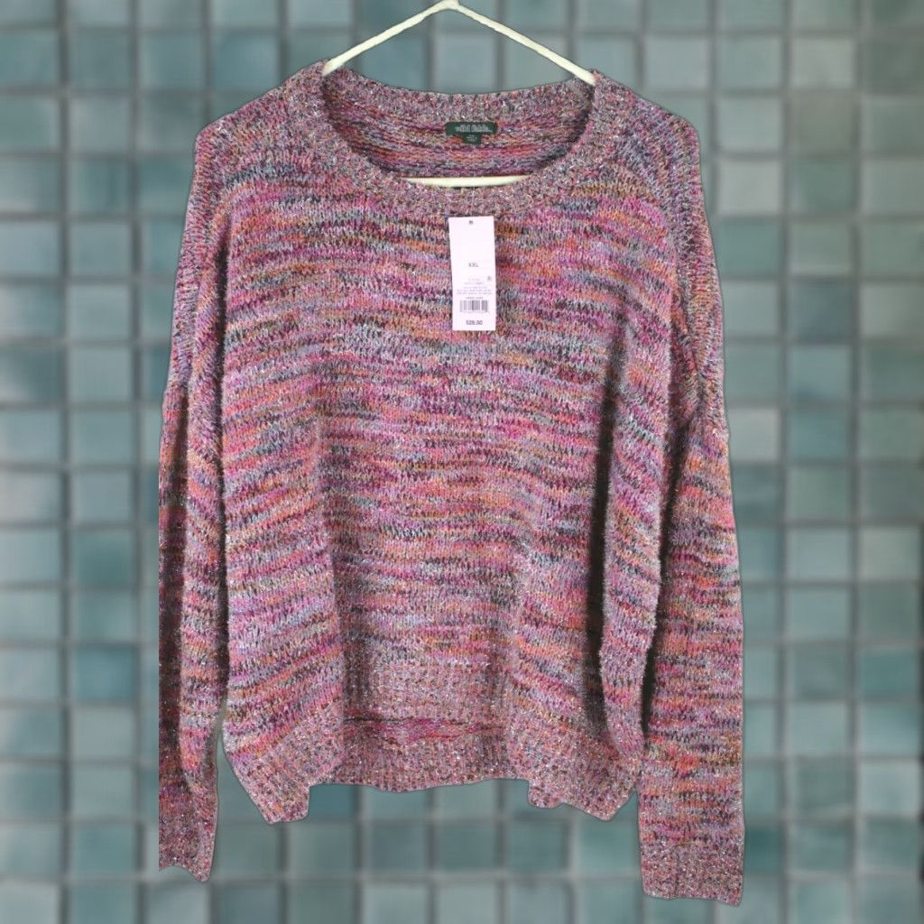 Vintage WILD FABLE Womens Shimmer Pink Knit Sweater Pullover Long Sleeve Round Neck Size XXL Casual Size XXL / US 16-18 / IT 52-54 - 1 Thumbnail