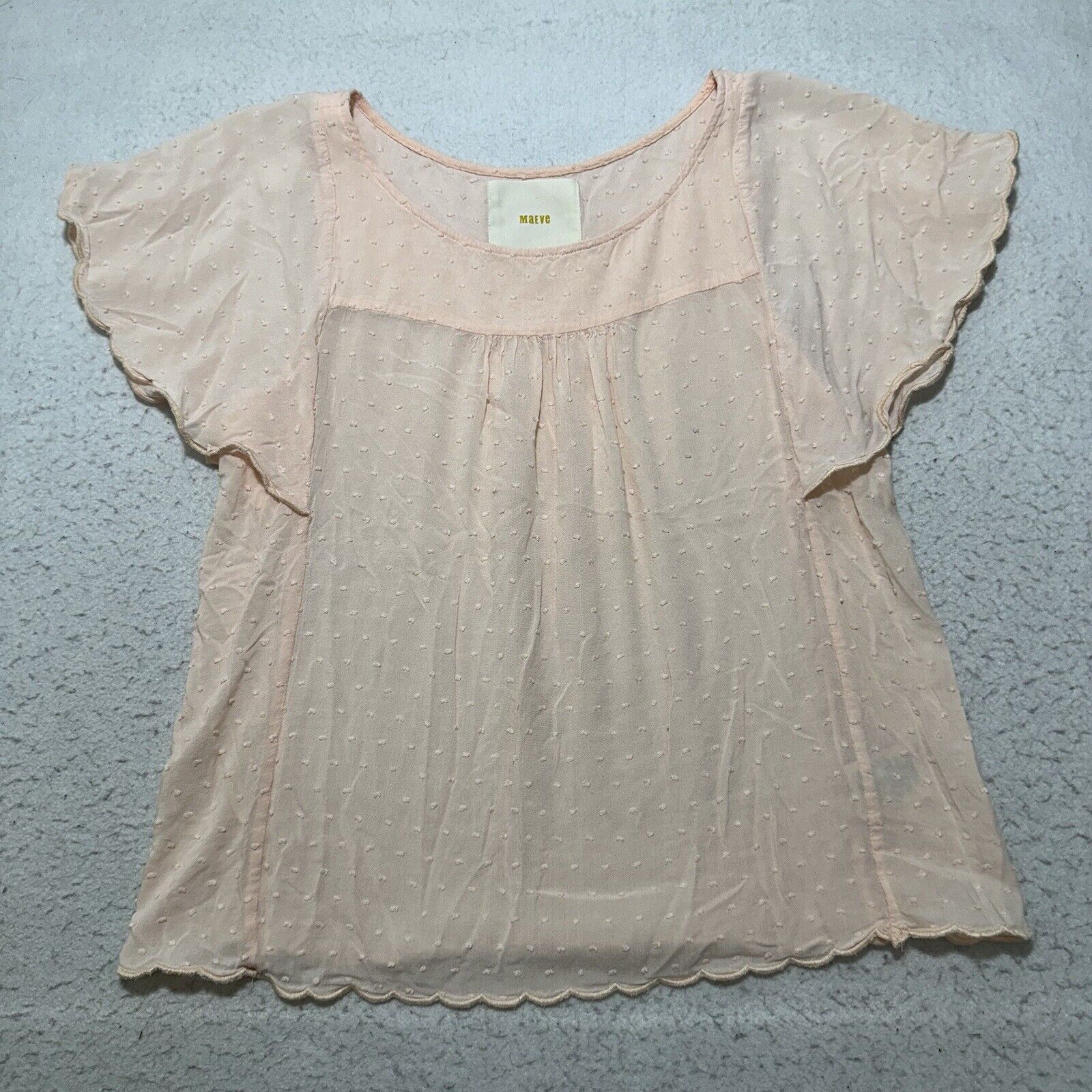 Other Anthropologie Maeve 2 Flutter Sleeve Pink Swiss Dot Scallop Size XS / US 0-2 / IT 36-38 - 1 Thumbnail