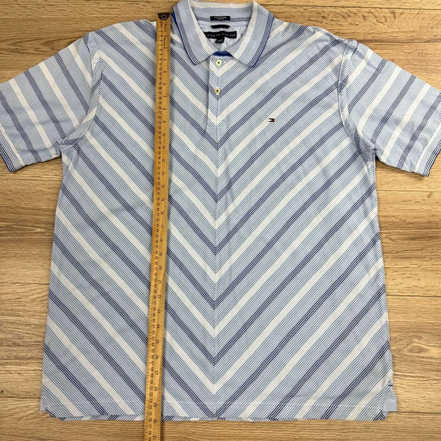 Tommy Hilfiger Tommy Hilfiger Polo Shirt Men XL Blue Stripe Chevron Cotton Short Sleeve Regular Size Size US XL / EU 56 / 4 - 3 Thumbnail