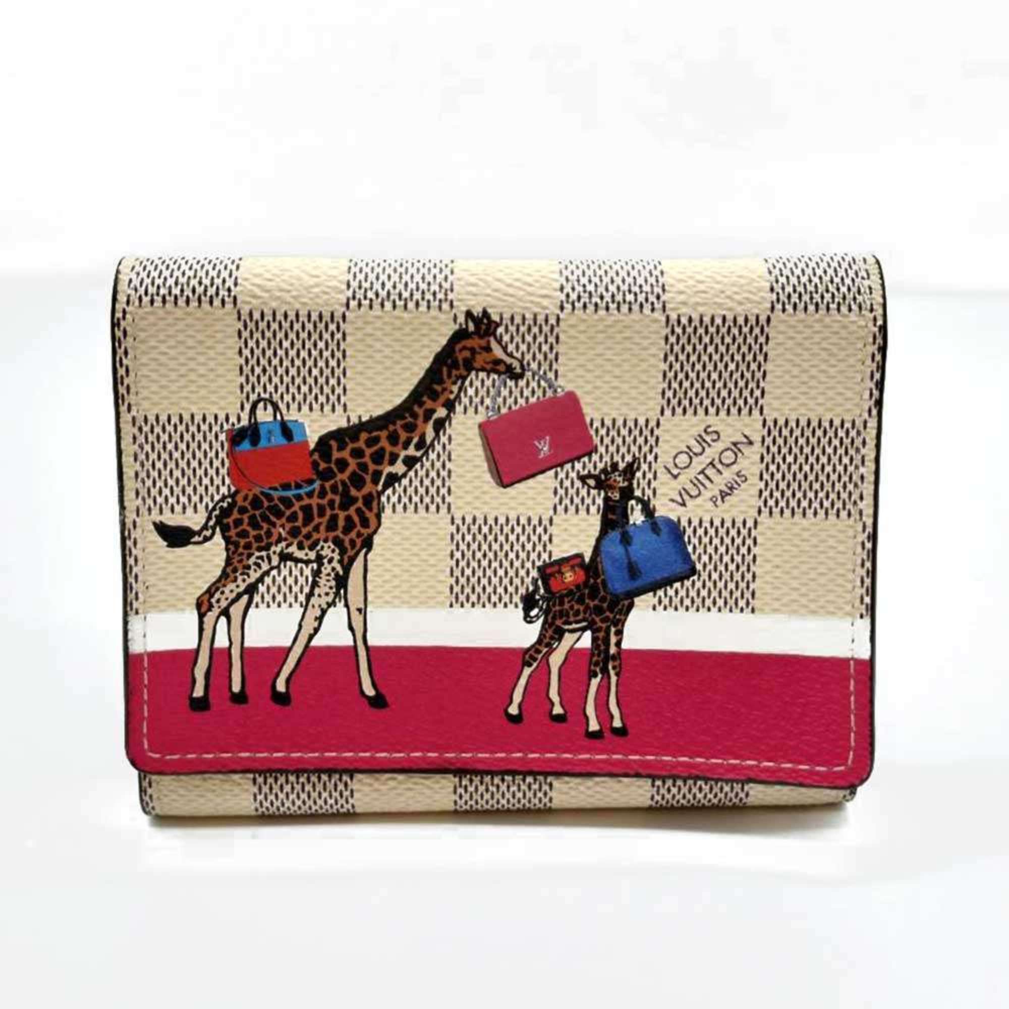 Louis Vuitton Louis Vuitton Portefeuille Victorine Multicolore Damier Azur Trifold Wallet with Giraffe Animal Print, Women's, N60059 Size ONE SIZE - 1 Thumbnail