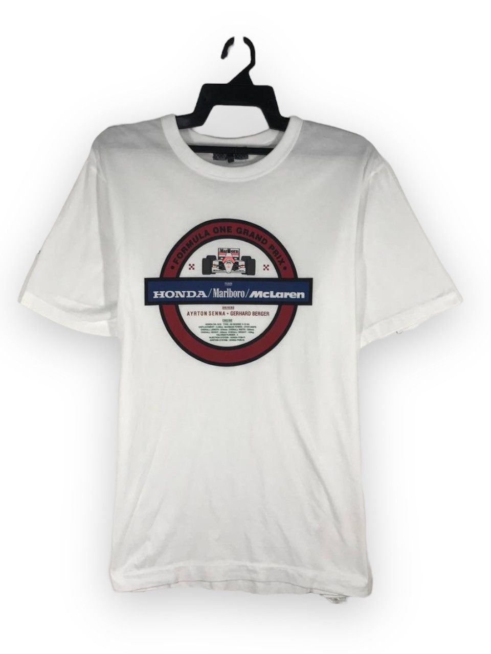 image of Formula Uno x Racing Vintage Ayrton Senna Gerhard Berger Mclaren Honda Team in White (Size Large)