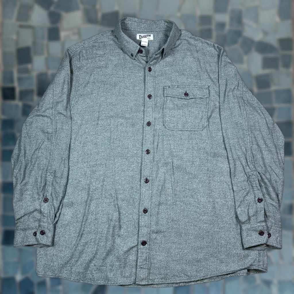 Vintage Duluth Free Swingin Shirt Men's 2XLT Button-Up Collared Long Sleeve Cotton Green Blue Modern Relaxed Twist Button Pockets All Seasons Size US XXL / EU 58 / 5 - 1 Thumbnail