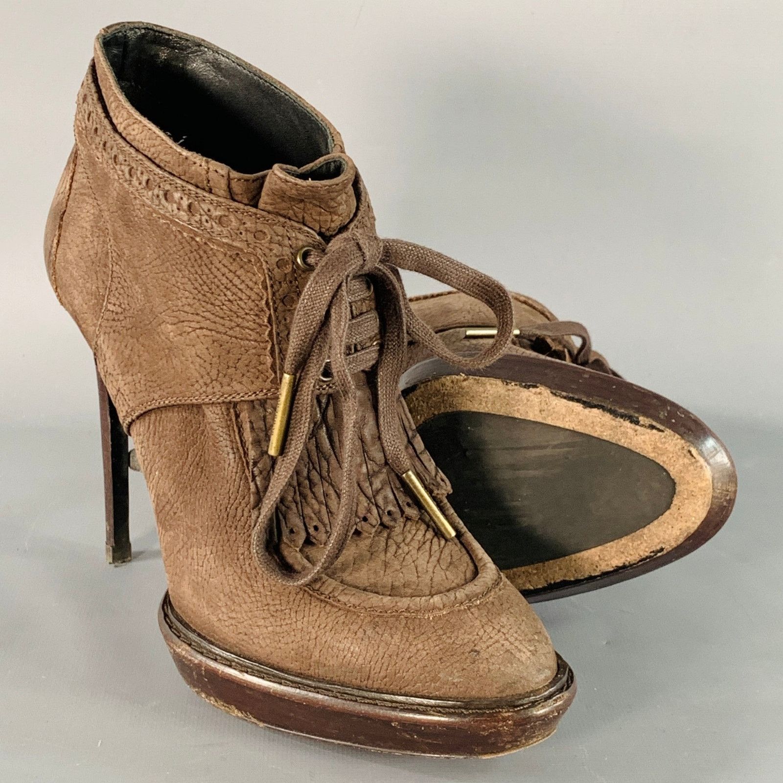 Burberry Prorsum Howcroft Brown Leather Fringe Lace-Up Platform Booties Pumps Size US 9 / IT 39 - 5 Thumbnail