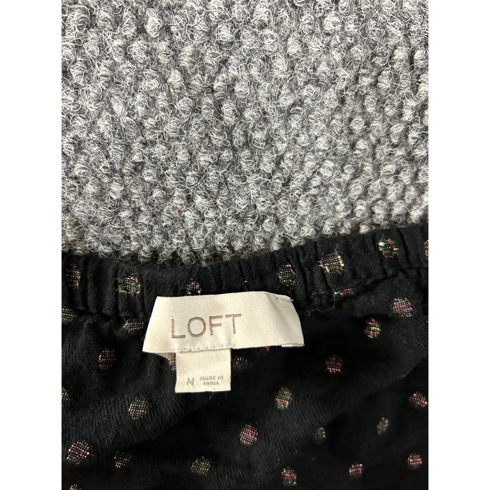 Loft LOFT Blouse Boho Womens Medium Black Metallic Dot Peplum Long Sleeve Shirt Size M / US 6-8 / IT 42-44 - 4 Thumbnail
