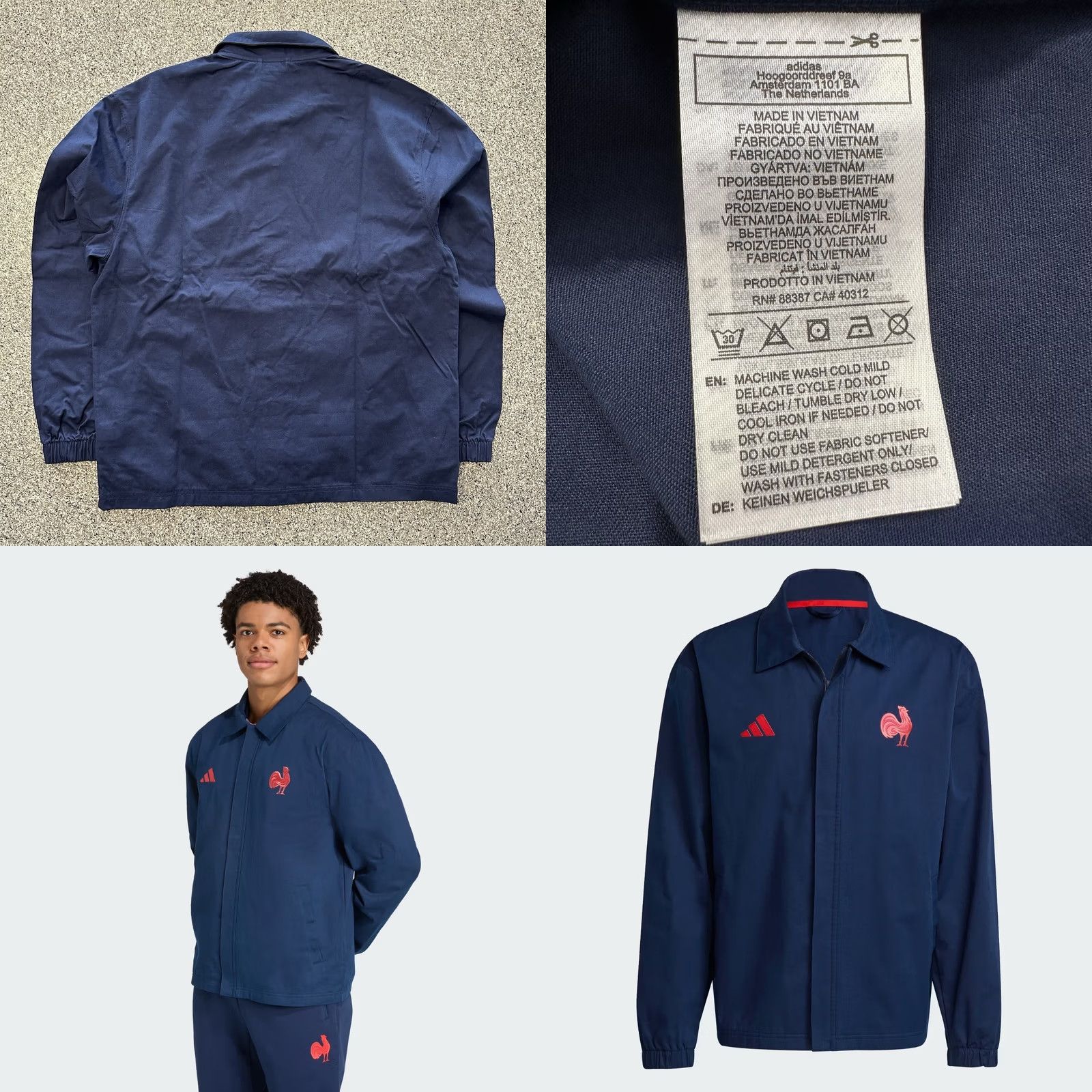 Adidas Adidas Rugby Travel Jacket Mens M Navy Blue Regular Fit Twill FFR Jacket Size US M / EU 48-50 / 2 - 8 Thumbnail