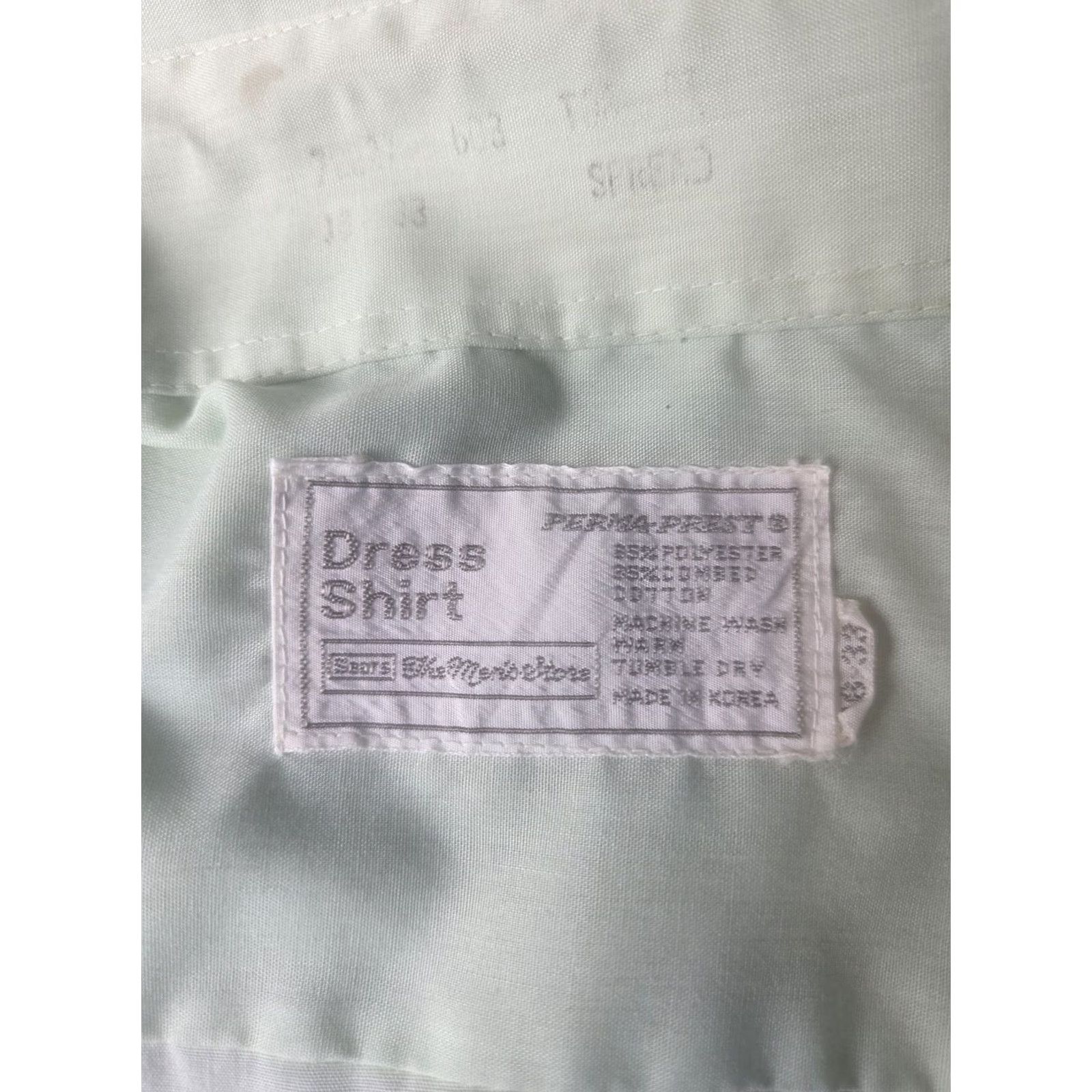 Sears VINTAGE Sears Perma-Prest Shirt Mens Dress Shirt 70s Long Sleeve White Pinstripe 15.5 16-33 Button Up Collared Barrel Cuff Size 42R - 2 Thumbnail