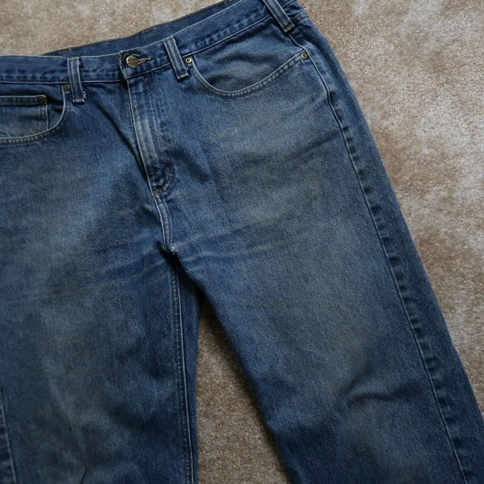 Carhartt VINTAGE Carhartt B460 Relaxed Straight Jeans Mens 36x34 Distressed Denim workwear Blue 80s 90s Grunge Rock Mens Size US 36 / EU 52 - 4 Thumbnail