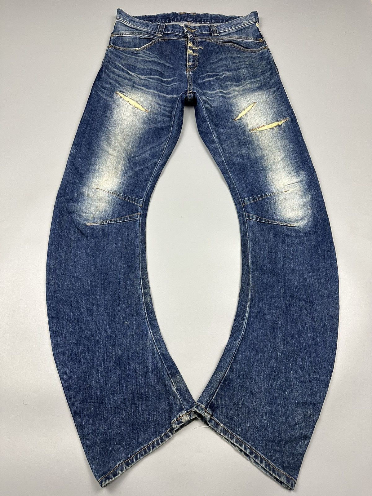 If Six Was Nine × PPFM Distressed PPFM Curve Leg Sashiko Boro Denim Size US 33 - 3 Thumbnail
