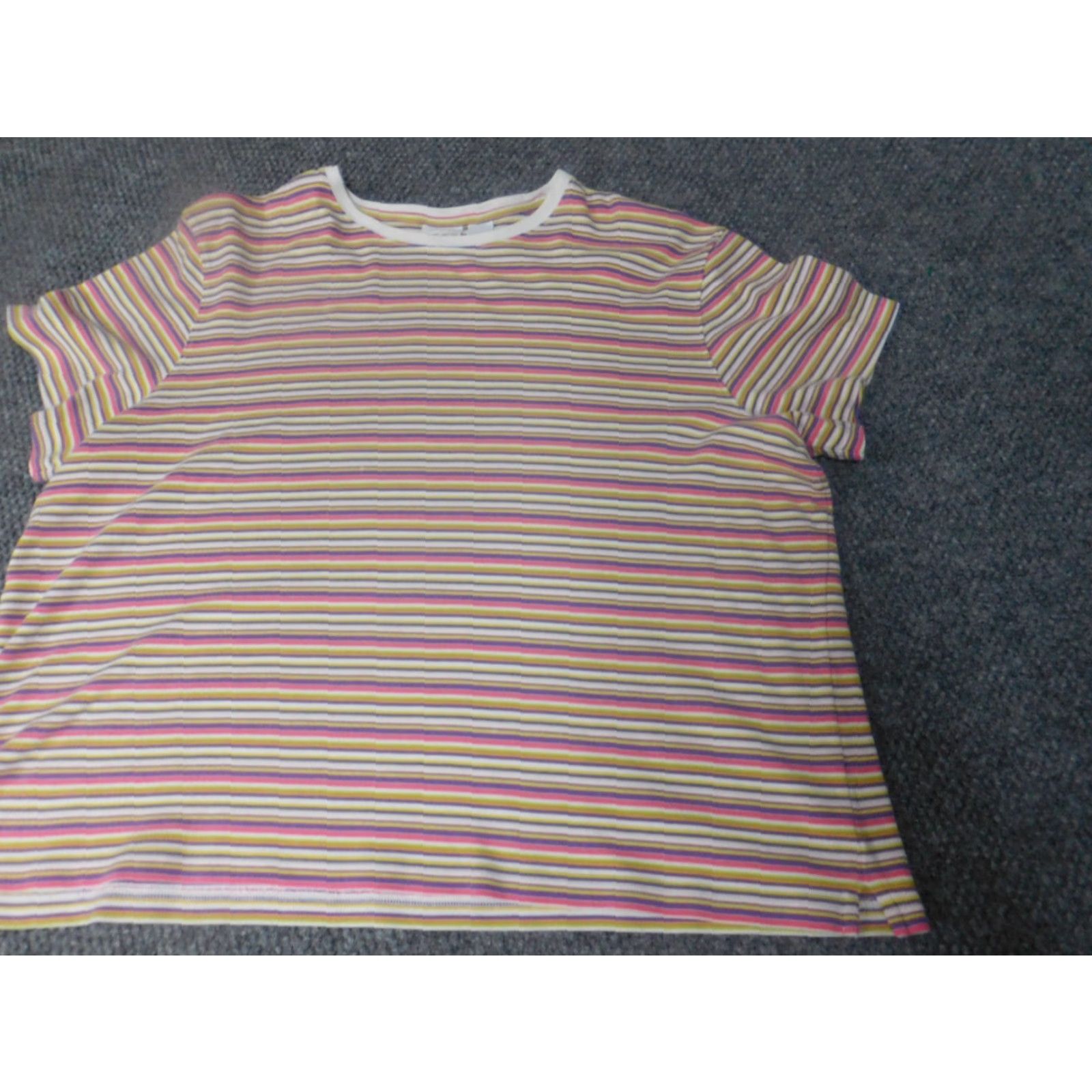 Essentials Essentials Womens Blouse 1X Plus Pink Striped Crew Neck Pullover Casual Button Polyester Rayon Size XL / US 12-14 / IT 48-50 - 3 Thumbnail